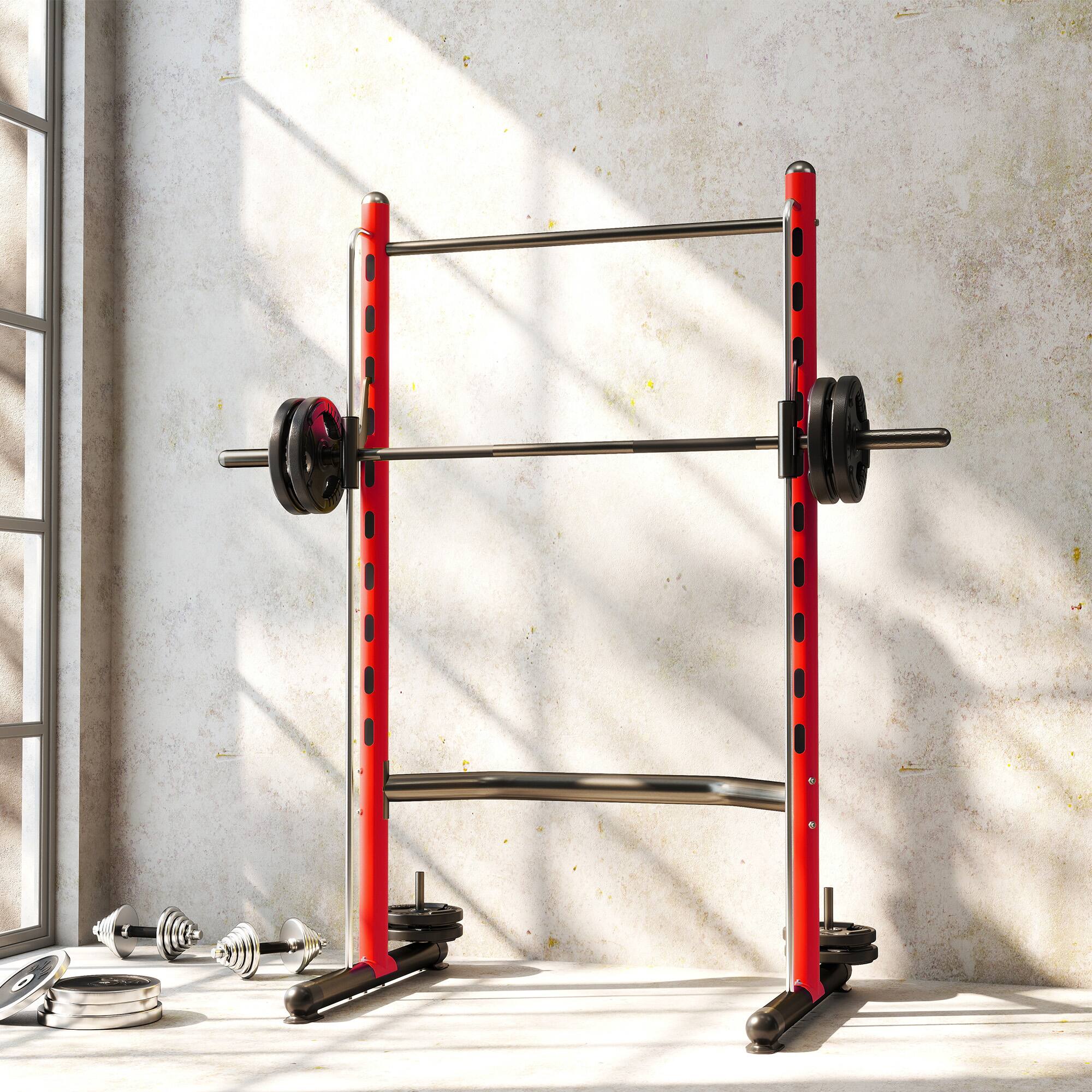 Alt View 7. Soozier - Squat Rack with Pull-Up Bar, Adjustable Power Rack with Barbell Bar, Multi-Functional Bench Press Rack - Red.