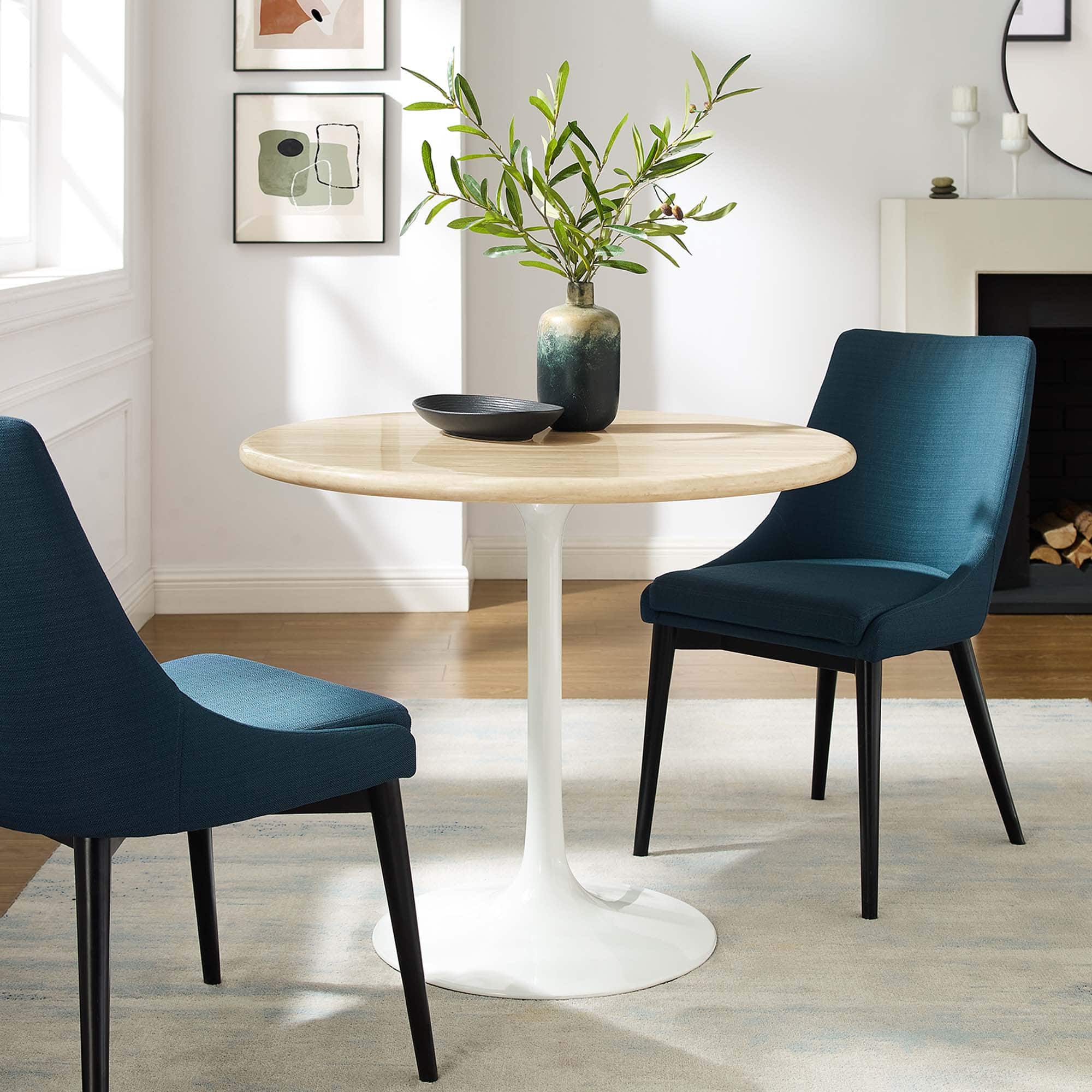 Modway - Lippa Round 36" Dining Table - White Travertine