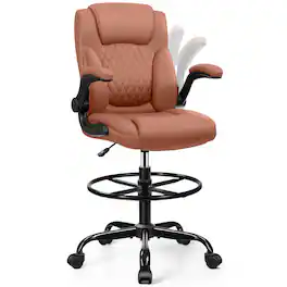 Brick Attic - Drafting Chair, Tall Office Chair for Standing Desk, High Executive Leather Ergonomic Computer Chair Adjustable - Brown