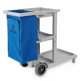 Commercial Janitorial Cleaning Cart with Shelves and Vinyl Bag- Dryser - Gray
