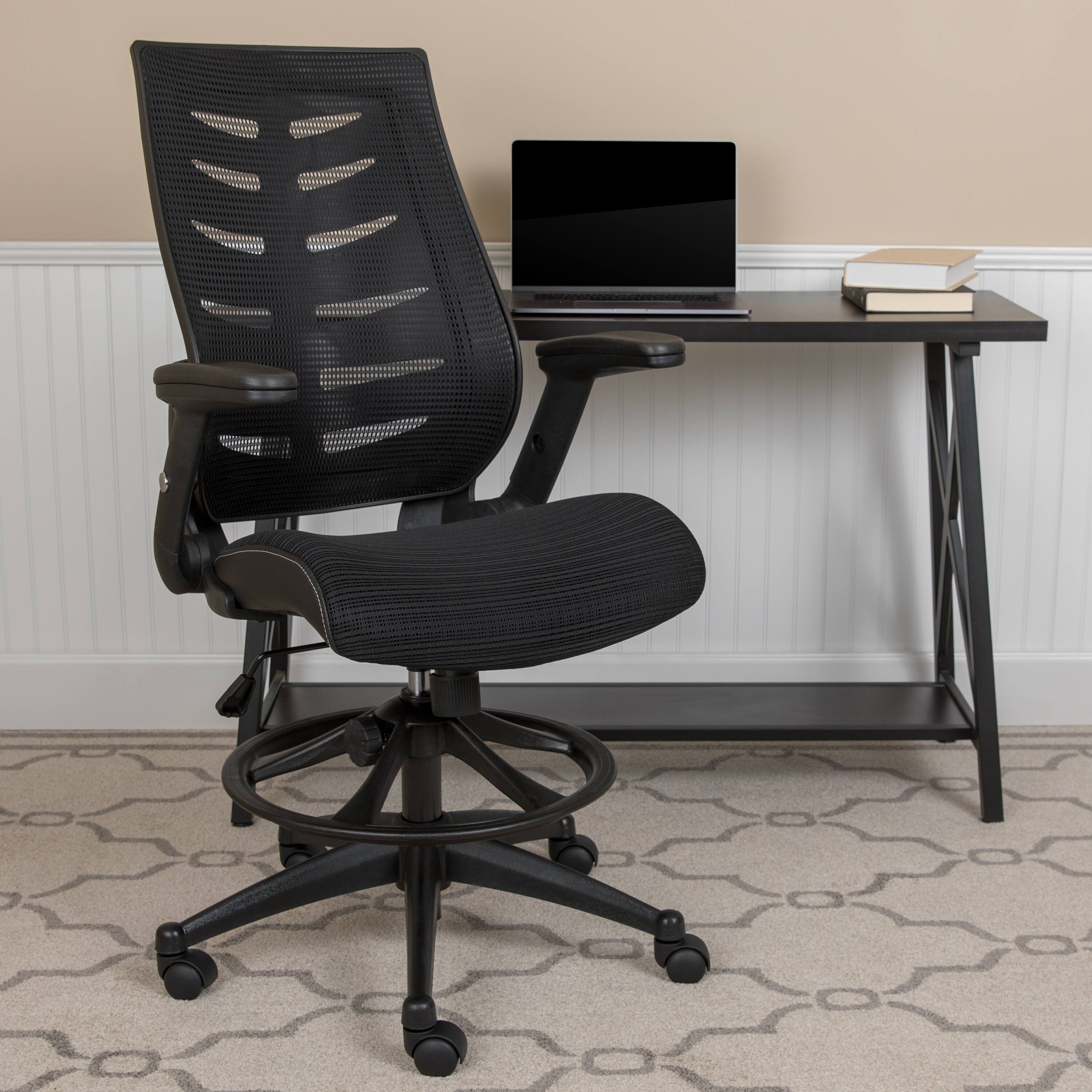 Alt View 1. Emma + Oliver - High Back Mesh Ergonomic Drafting Chair with Adjustable Flip-Up Arms - Black.