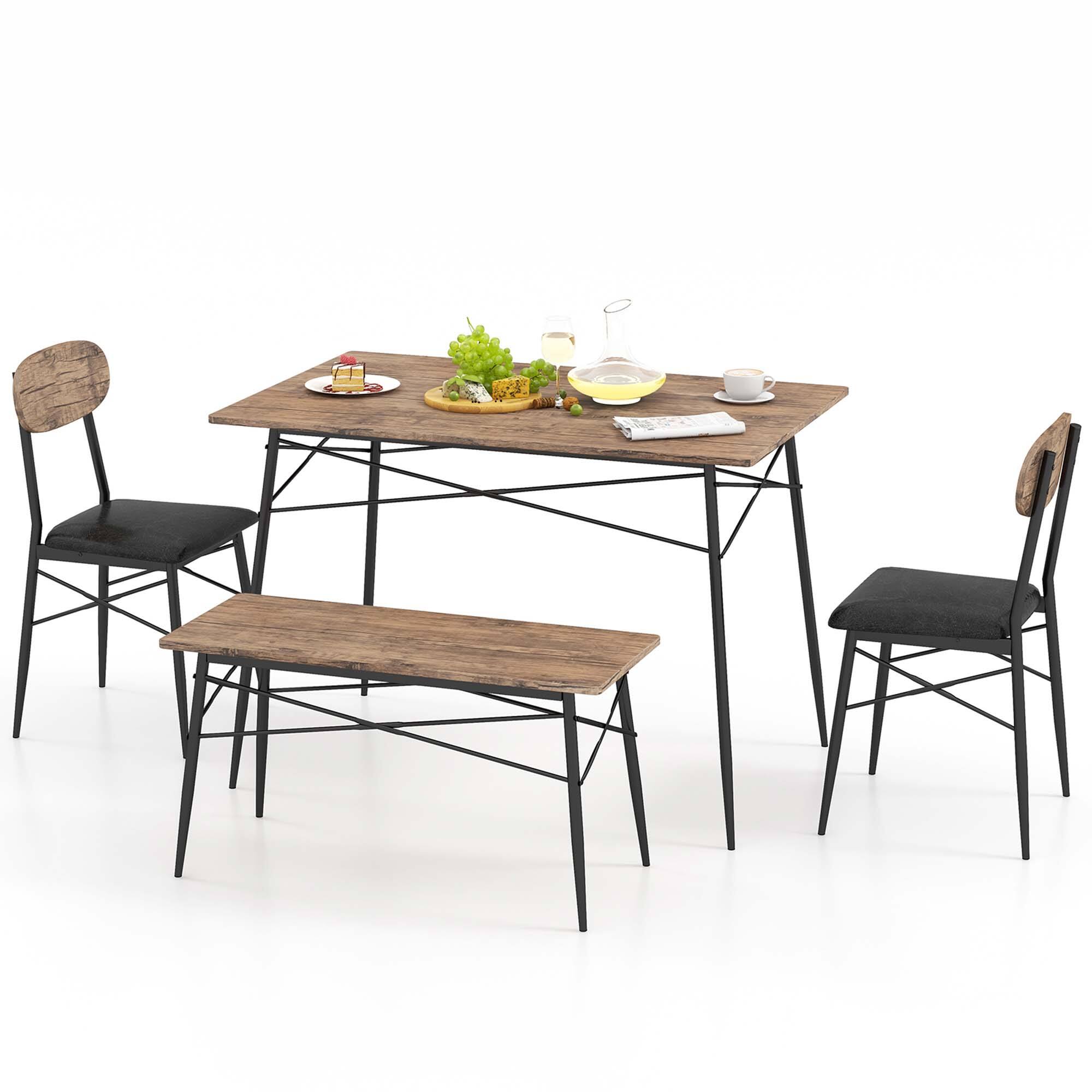 Alt View 17. Costway - 4 Piece Dining Table Set with Bench & 2 Faux Leather Upholstered Chairs for Kitchen - Rustic Brown.
