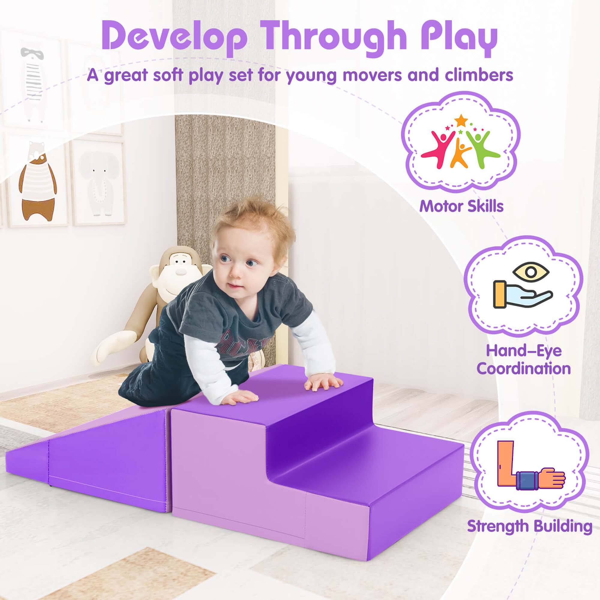 Develop Through Play  
A great soft play set for young movers and climbers  

Motor Skills  
Hand-Eye Coordination  
Strength Building