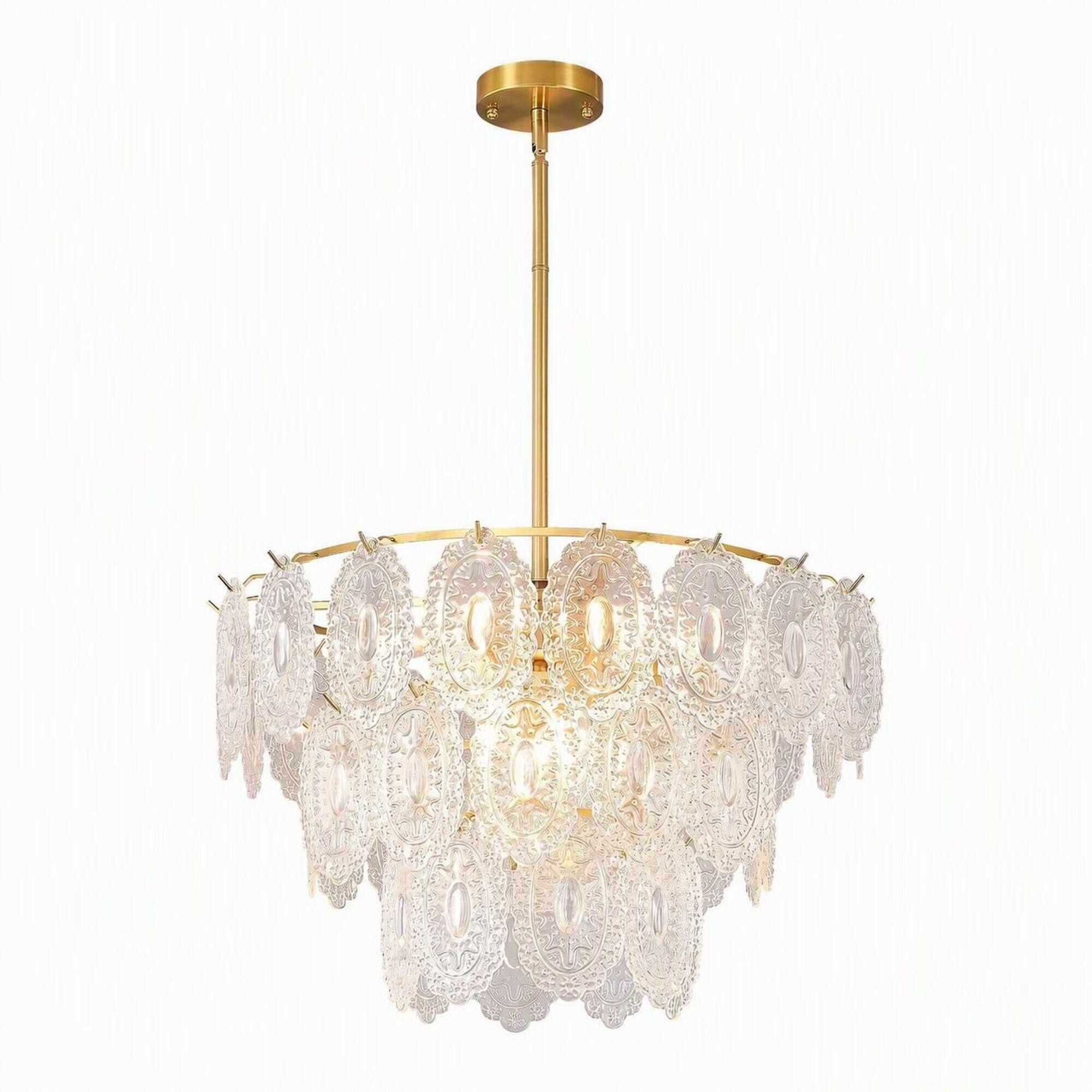 Front. RYHNUYNE - 9-Light Modern Farmhouse Chandelier for Dining Room and Kitchen Island, Rectangular Metal Frame with Seeded Glass Shades.