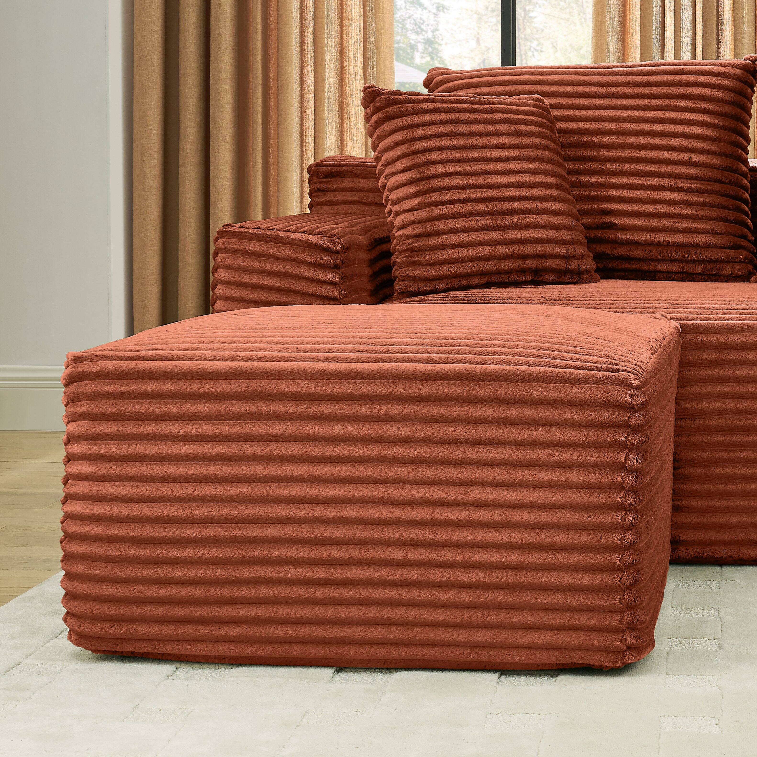 Alt View 2. Anysun - 115" U-Shape Boneless Corduroy Sectional with Chaise & Ottoman-No Assembly, Deep-Seat Modular Cloud Sofa for Living Room - Orange.