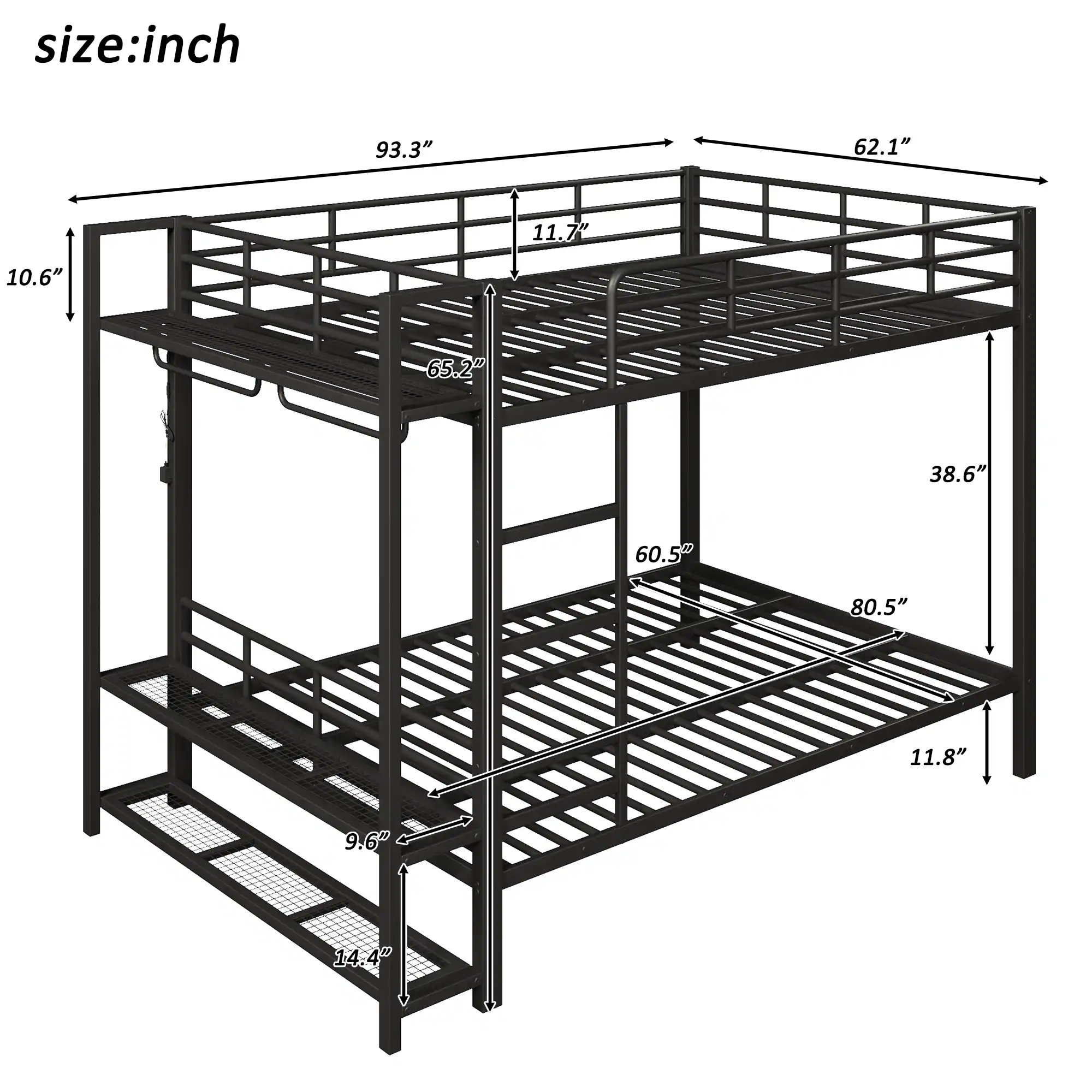 size:inch 93.3" 62.1" 11.7" 10.6" 65.2" 38.6" 60.5" 80.5" 11.8" 9.6" 14.4"