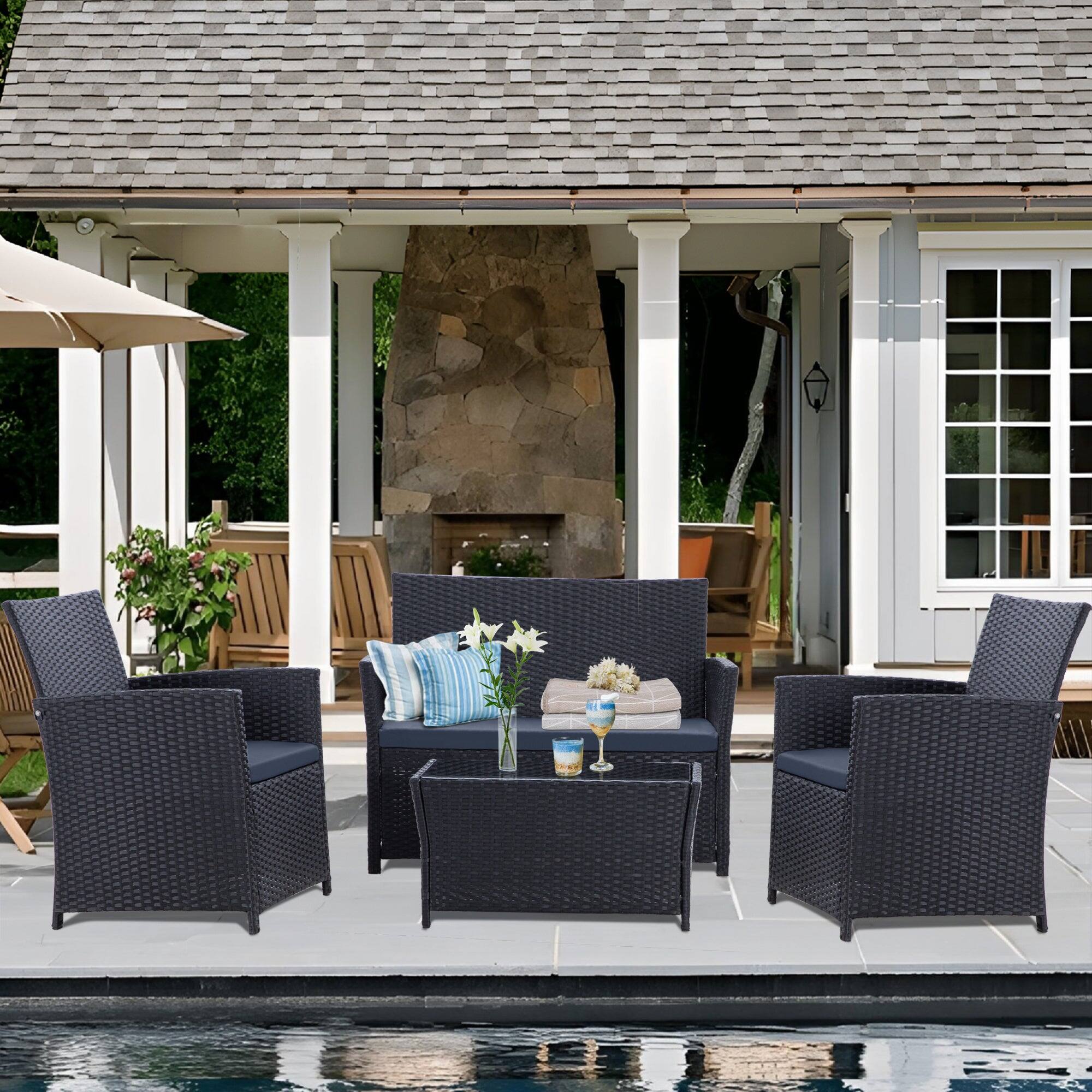 Alt View 5. Boyel Living - Blue Black 4-Piece Set Outdoor Patio Sofa with 4-piece sofa set with coffee table - Black.