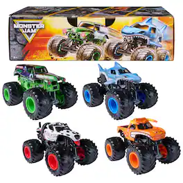 Monster Jam - All Stars 4-Pack Die-Cast Monster Trucks 1:64 Scale, Grave Digger, Megalodon, Sparkle Smash & El Toro Loco - Multi