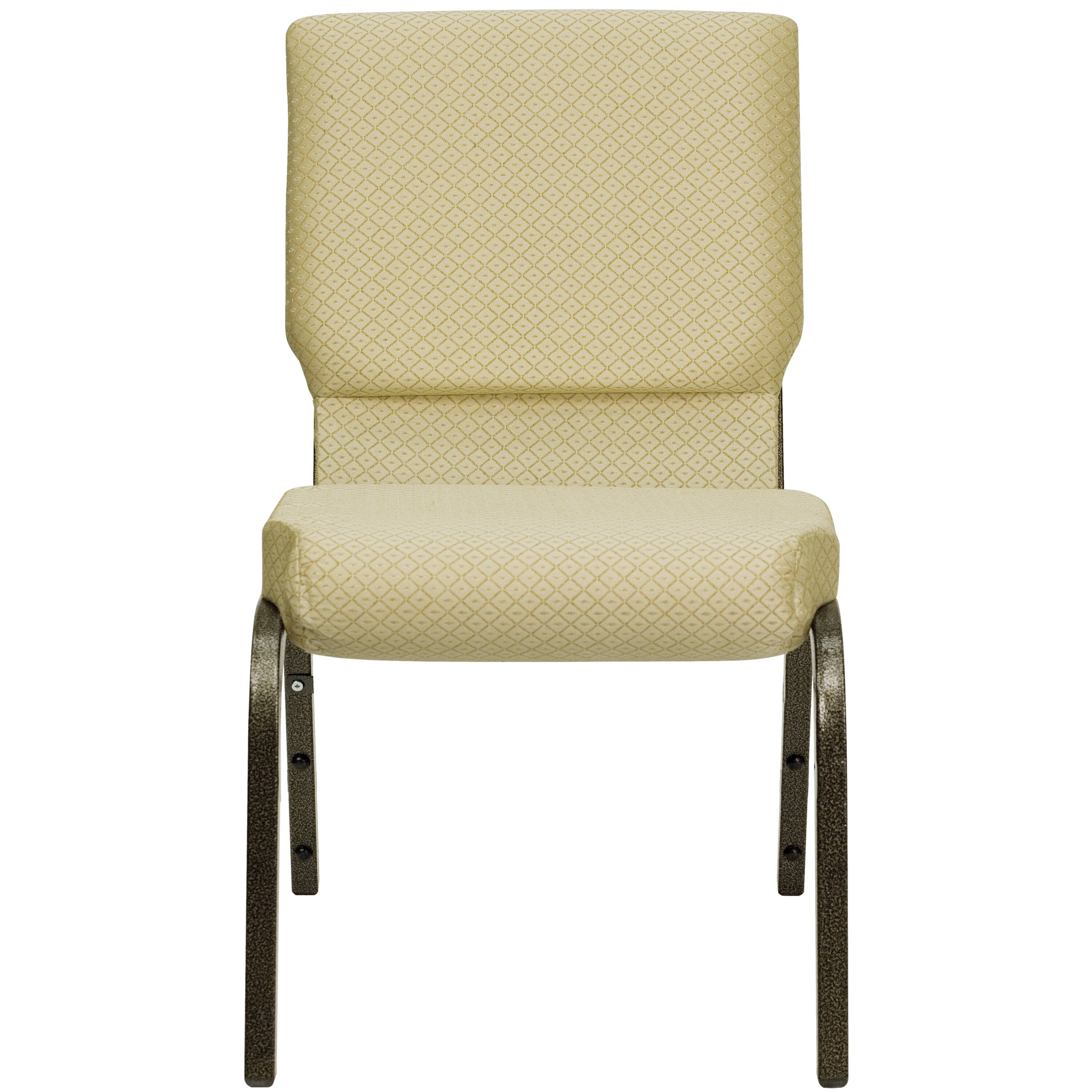 Alt View 5. Emma + Oliver - 4 Pack 18.5''W Stacking Church Chair - Beige Patterned Fabric/Gold Vein Frame.
