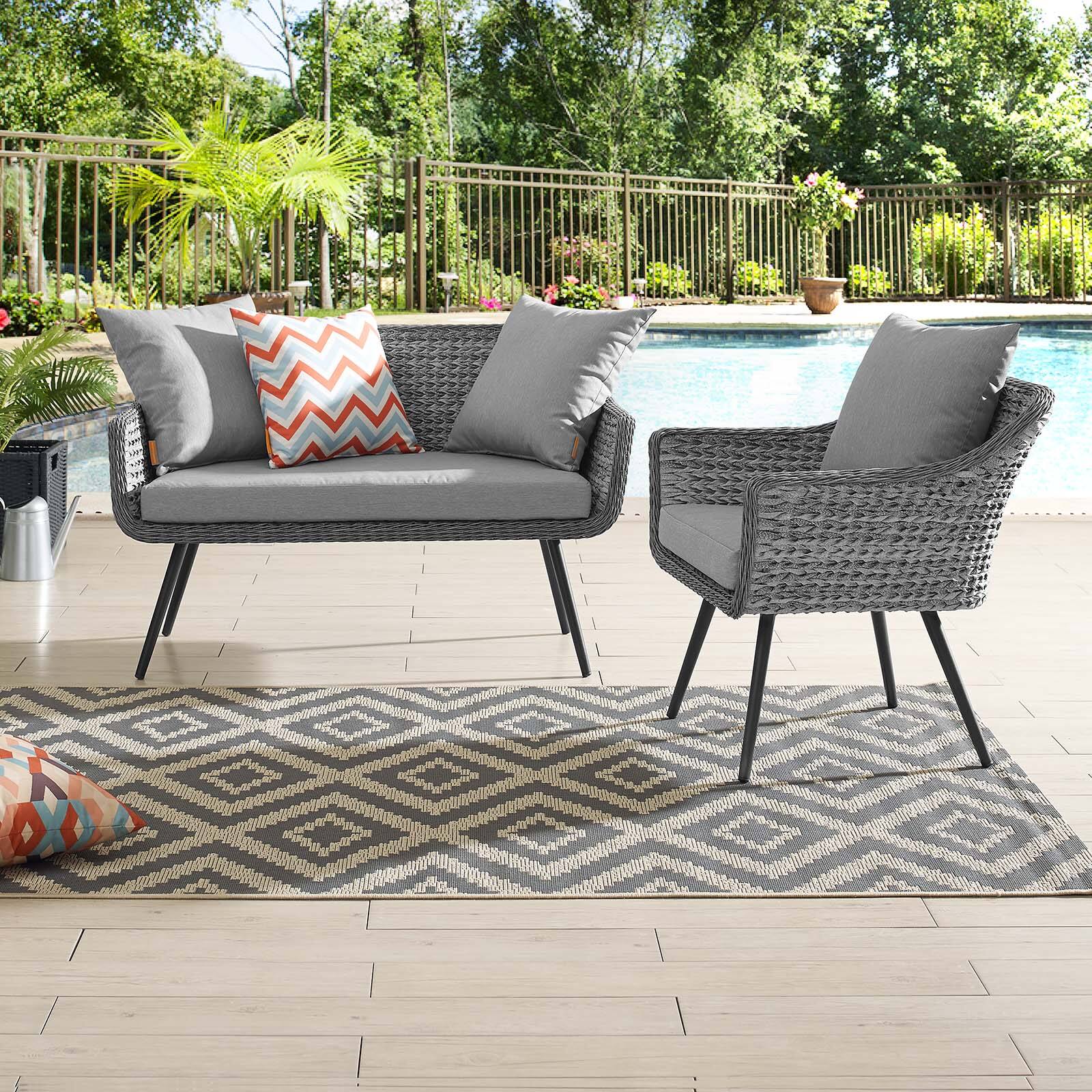 Front. Modway - Endeavor 2 Piece Outdoor Patio Wicker Rattan Loveseat and Armchair Set by Modway - Gray Gray.