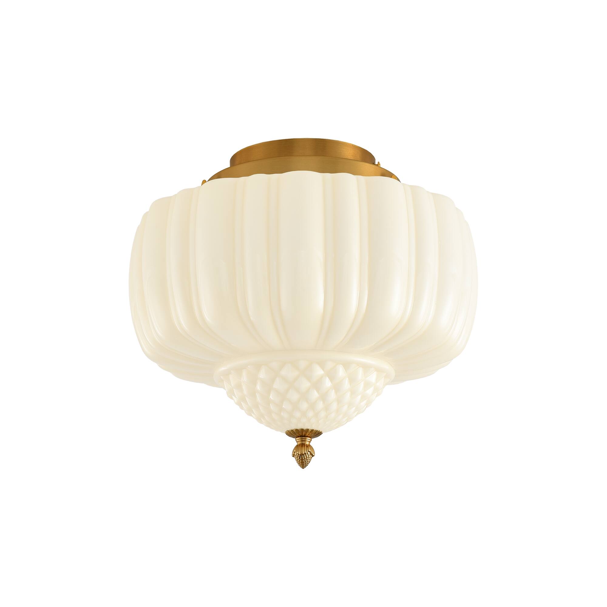 Alt View 5. Parrot Uncle - 13-Inch Vintage White Ribbed Opal Glass 3-Light Flush Mount Ceiling Light - Gold.