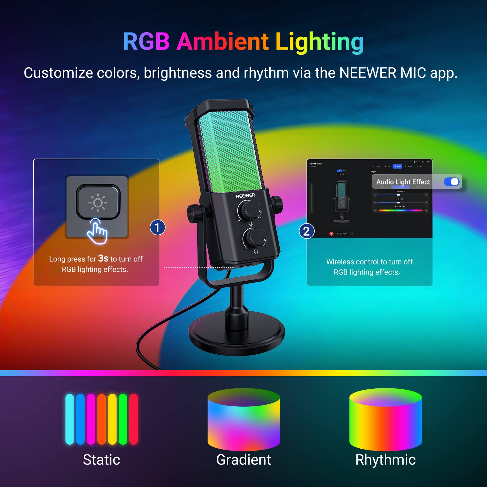Neewer UM01 PRO AI Noise Canceling USB RGB Podcast Mic, Black, Cardioid ...