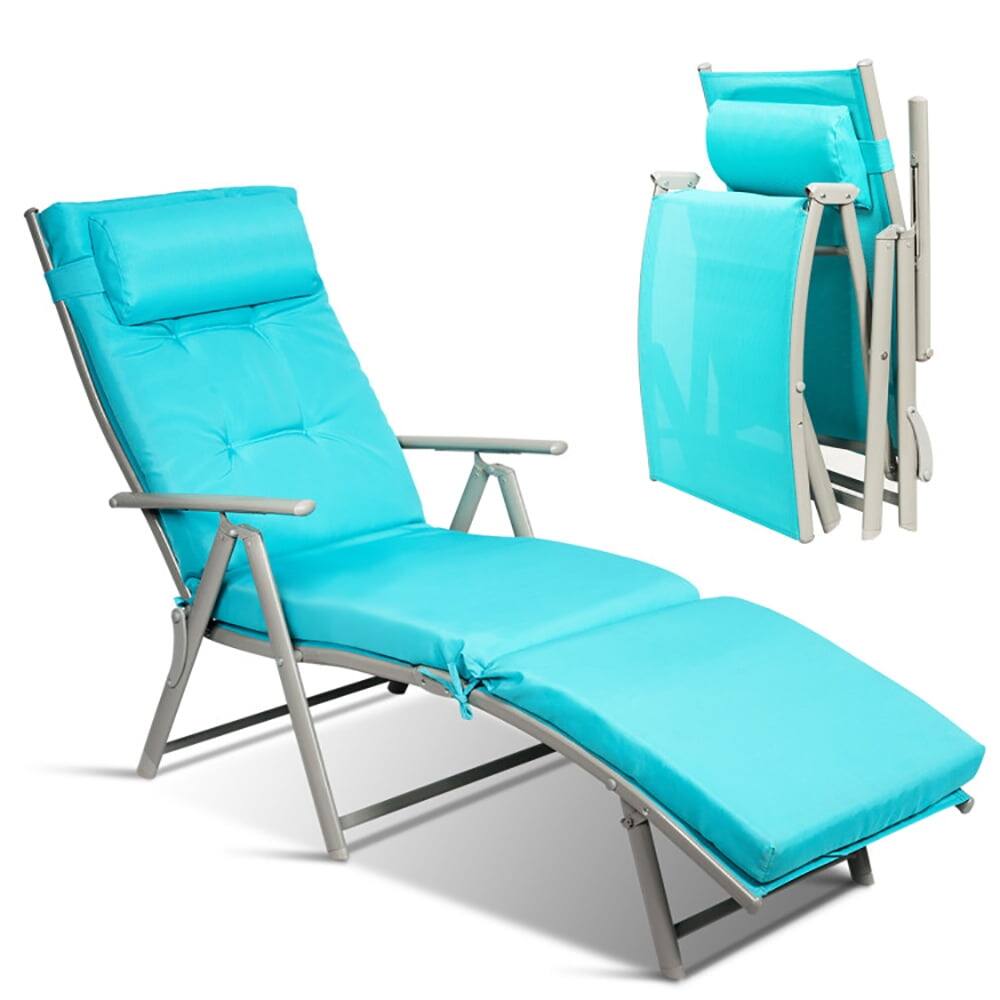 Alt View 2. Kadyn - Outdoor Chaise Lounge Chair, Adjustable Outdoor Lightweight Folding Chaise Lounge Chair with Pillow - Blue.