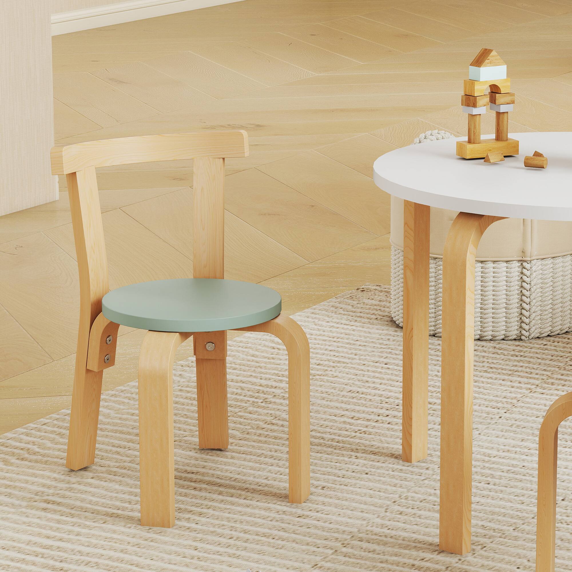 Alt View 5. Qaba - Kids Table and Chairs Set, 5 Piece Wooden Set(1 Table,4 Chairs), for Arts, Crafts, Reading, Playroom, for 3-8 - Green.