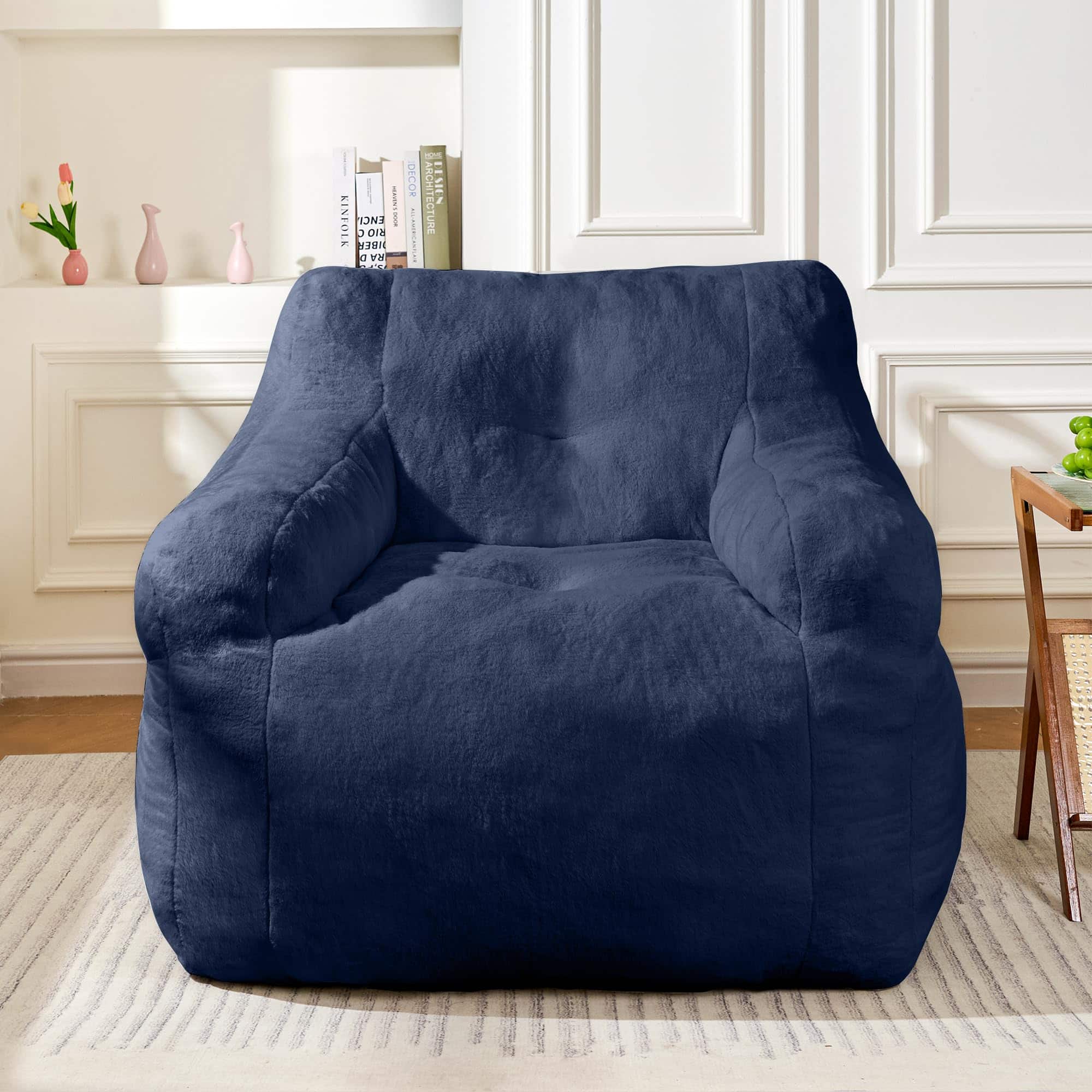 Fabibe - Bean Bag Chairs Ultra-Soft Faux Fur Large Bean Bag Chair Couch - Plush Memory Foam BeanBag Chair with Filling, Bedr - Blue