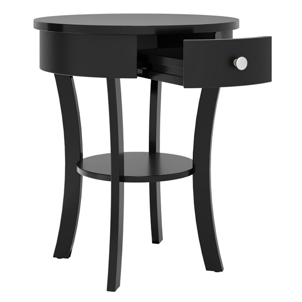 Alt View 4. Kadyn - Sofa Side End Table, End Table, Couch Table,2-Tier Wood Round End Table with Open Drawer-Black - Black.