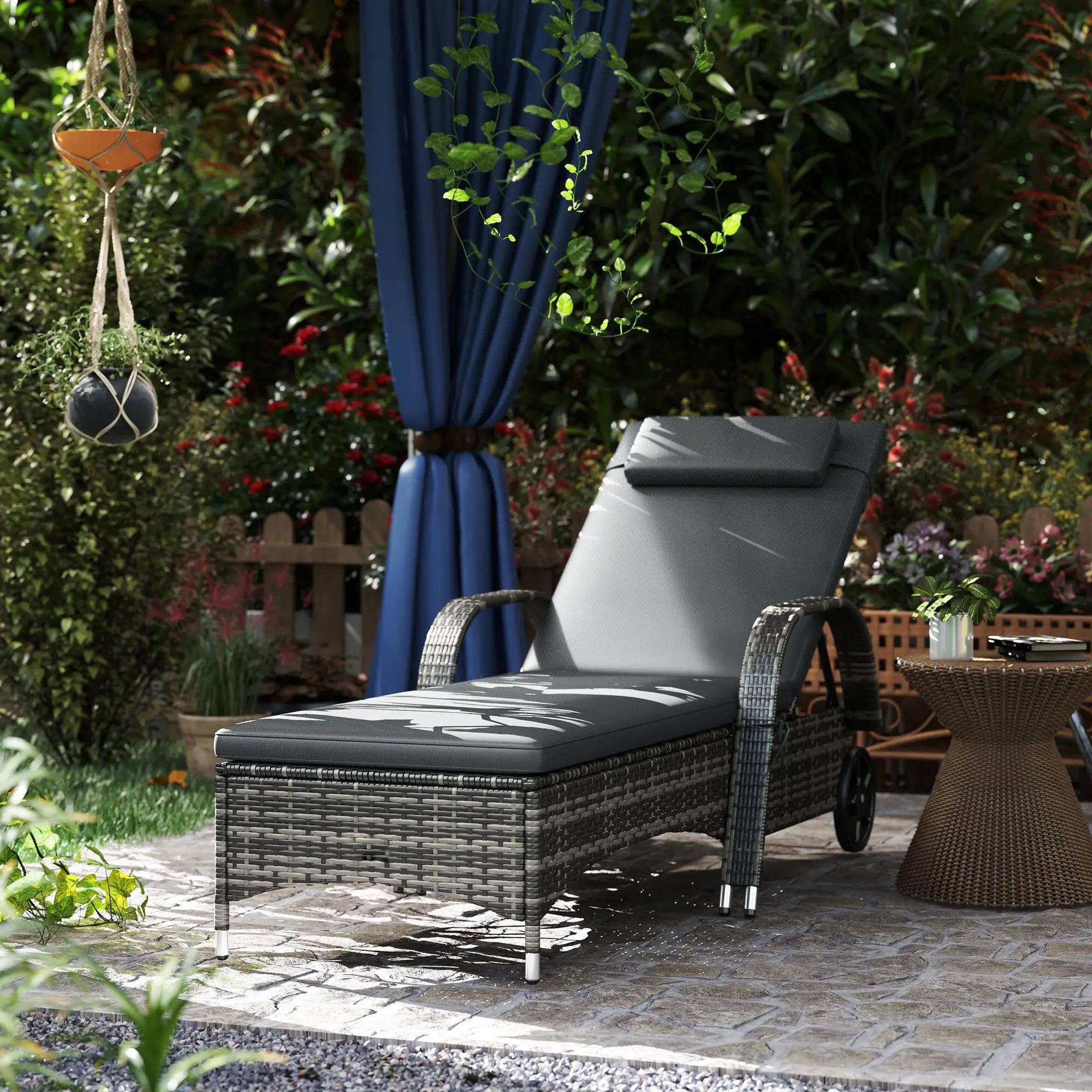 Alt View 7. Resenkos - Resenkos Outdoor Premium Chaise Lounge Chair-5-Level Adjustable Backrest, Rattan Weave, Mixed Gray and Gray - Mixed Gray and Gray.