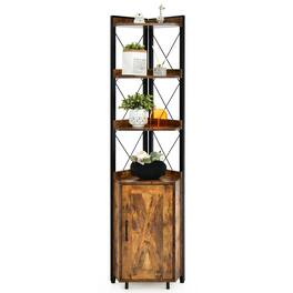Costway - 6-Tier Corner Shelf Bookshelf Industrial Storage Rack Cabinet Rustic Plant Stand - Rustic Brown