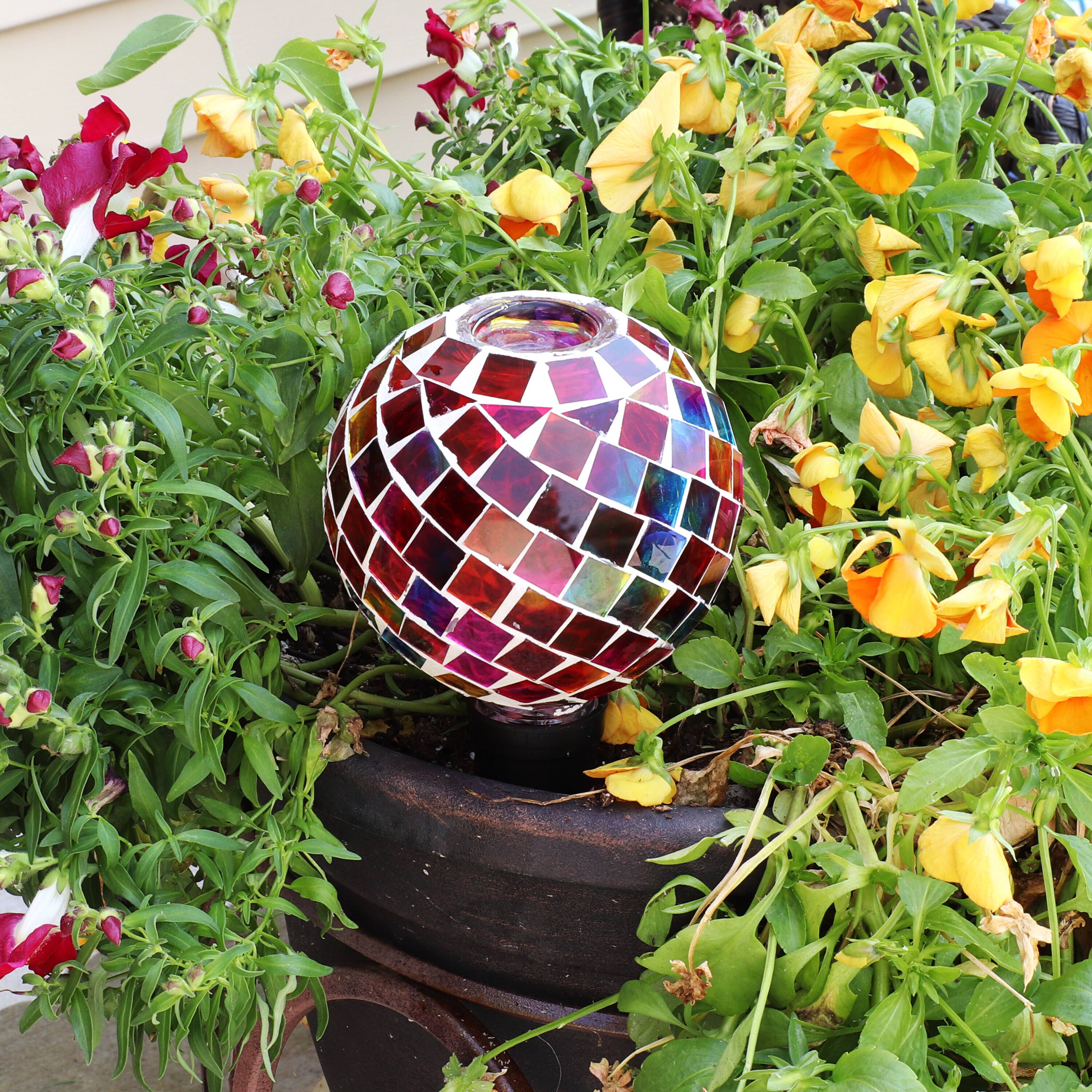 Alt View 3. Sunnydaze - Mosaic Glass Watering Globe with Clay Spike - Magenta Medley.