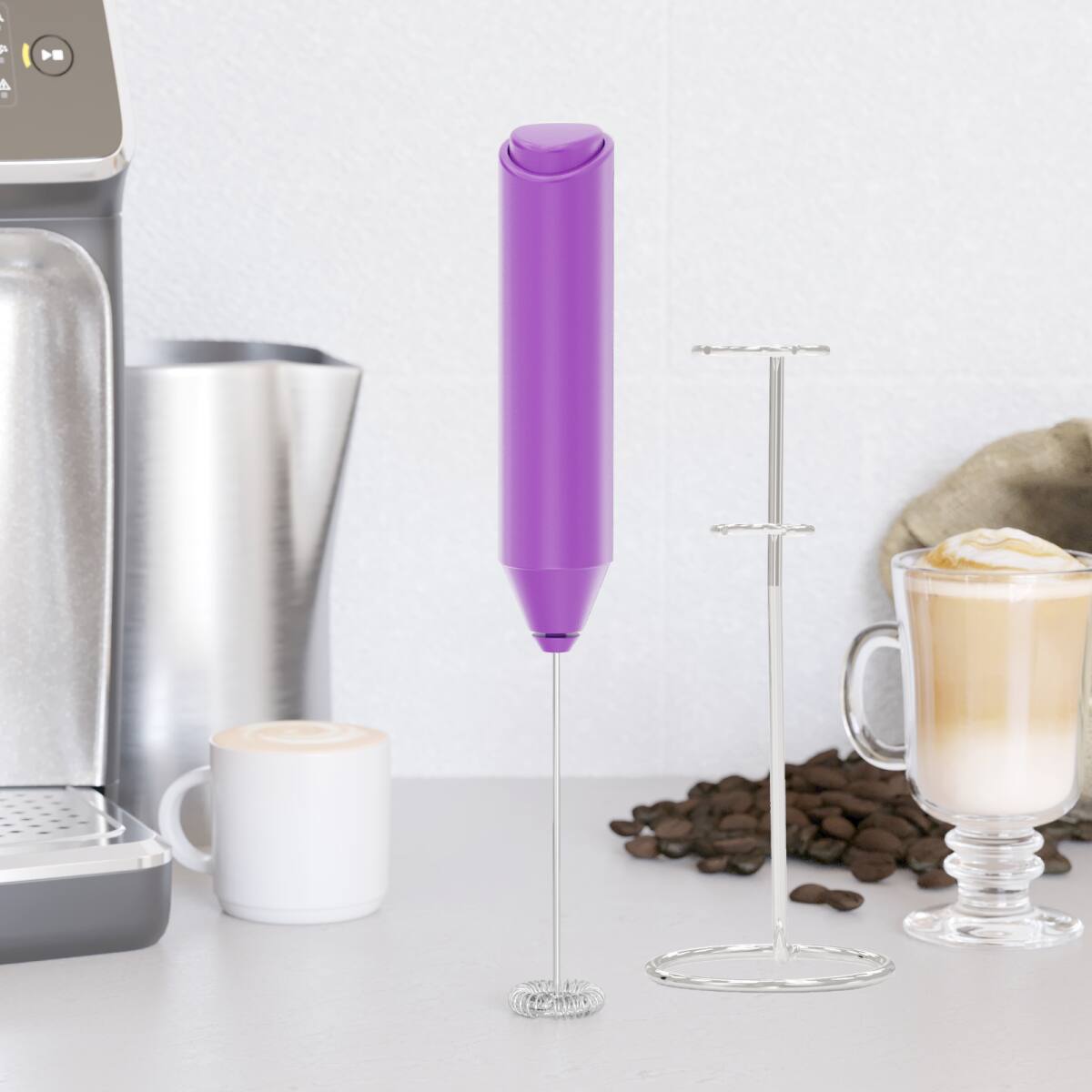 Left. Tooloton - Handheld Milk Frother, Mini Foam Maker for Coffee, Matcha and Hot Chocolate, Stand Included, Light Purple - Light Purple.