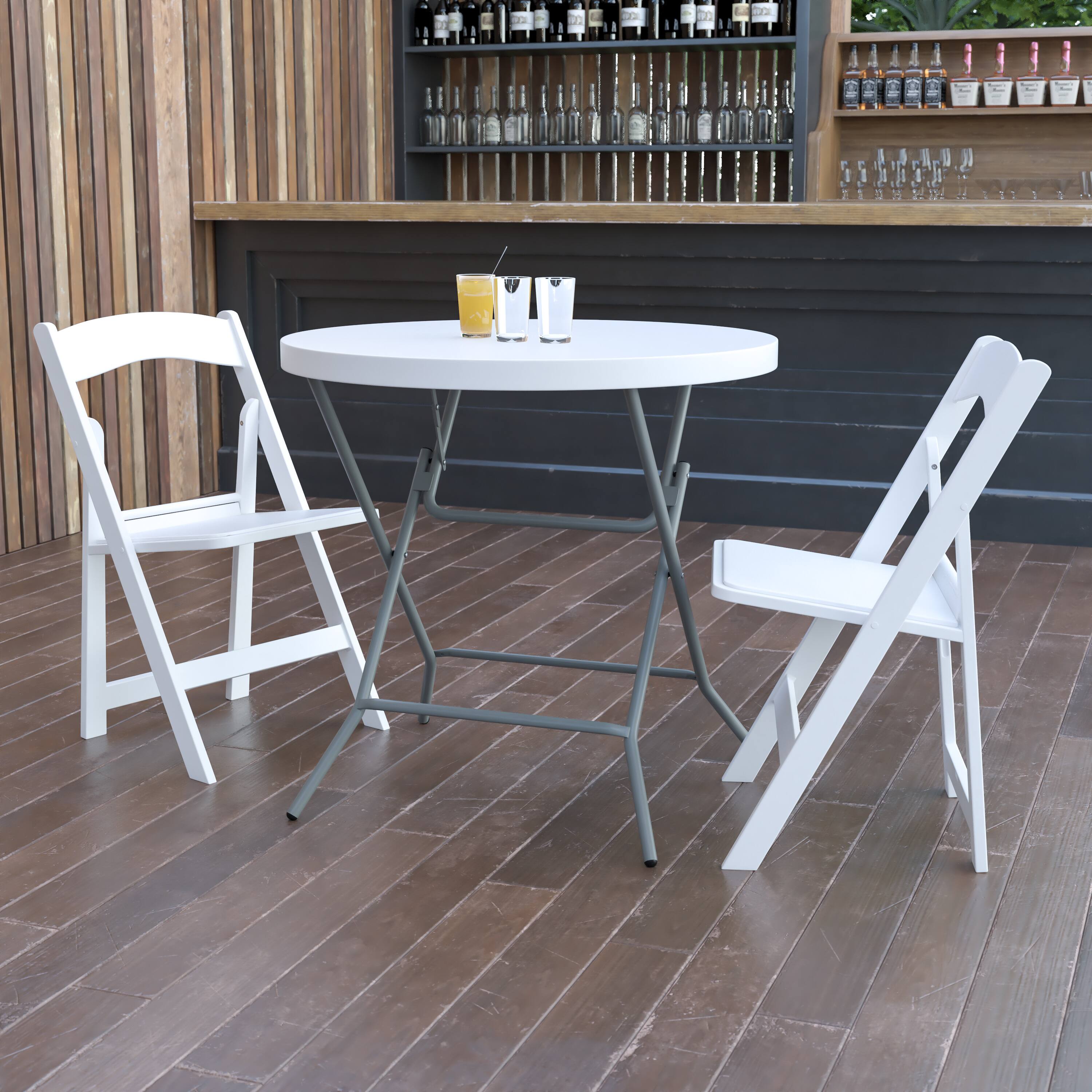 Alt View 1. Emma + Oliver - 2.63-Foot Round Plastic Folding Table - Granite White.