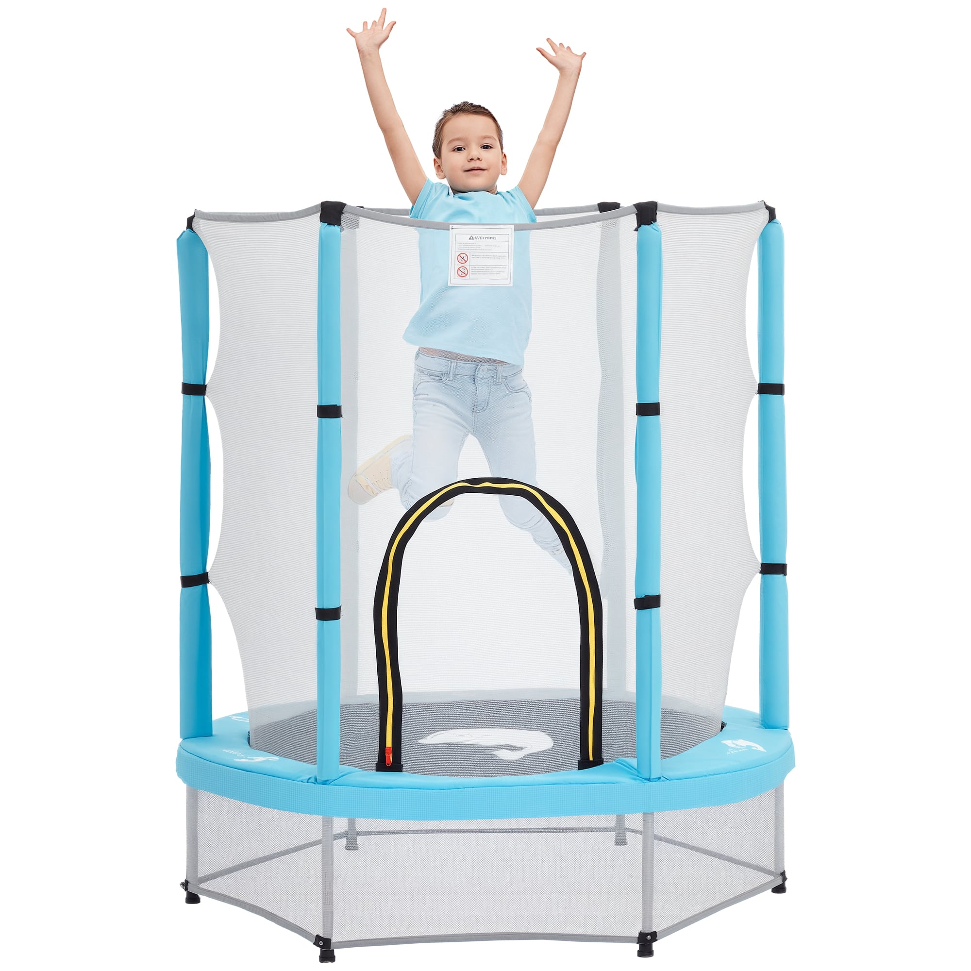 Qaba - 4.6FT Trampoline, Enclosure Net, Mini Trampoline, Indoor Outdoor, Gifts, Dolphin Pattern - Light Blue