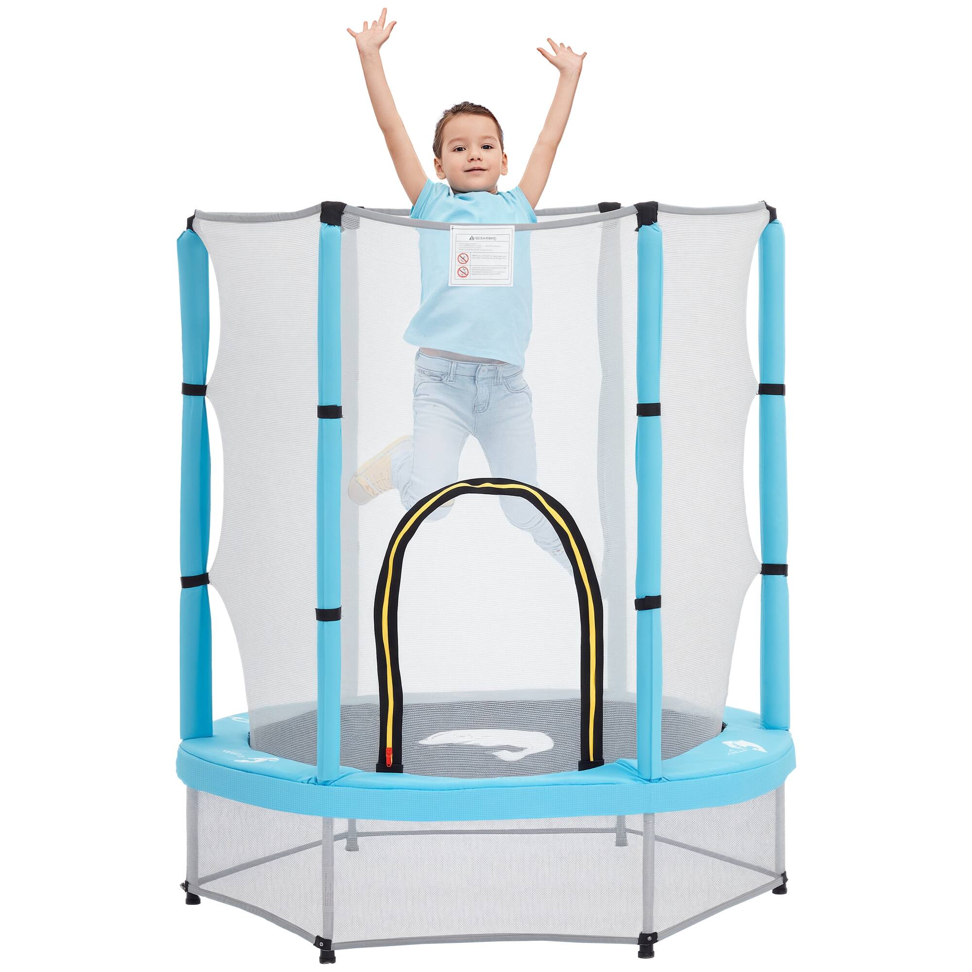 Front. Qaba - 4.6FT Trampoline, Enclosure Net, Mini Trampoline, Indoor Outdoor, Gifts, Dolphin Pattern - Light Blue.