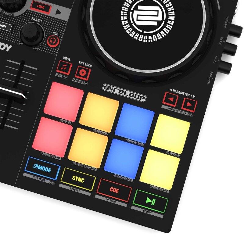 BACK SHIFT LPF DY LOAD FILTER HPF CUE VINYL KEY LOCK J SUP PRO KEY SYNC PaT MOT CE reLoop PARAMETER 1 PARAMETER 2F PRO VOL MASTER MIX VOL CUR HEADPHONES AUTO LOOP 1 MANUAL LOOP 1 PITCH ML A PnT MODE USER MODE PRO SCRATCH BANK PRO SYNC SYNC OFF YLOOP ROLL PRO CUE 14 START SAMPLER BEAT GRID PRO II CENSOR