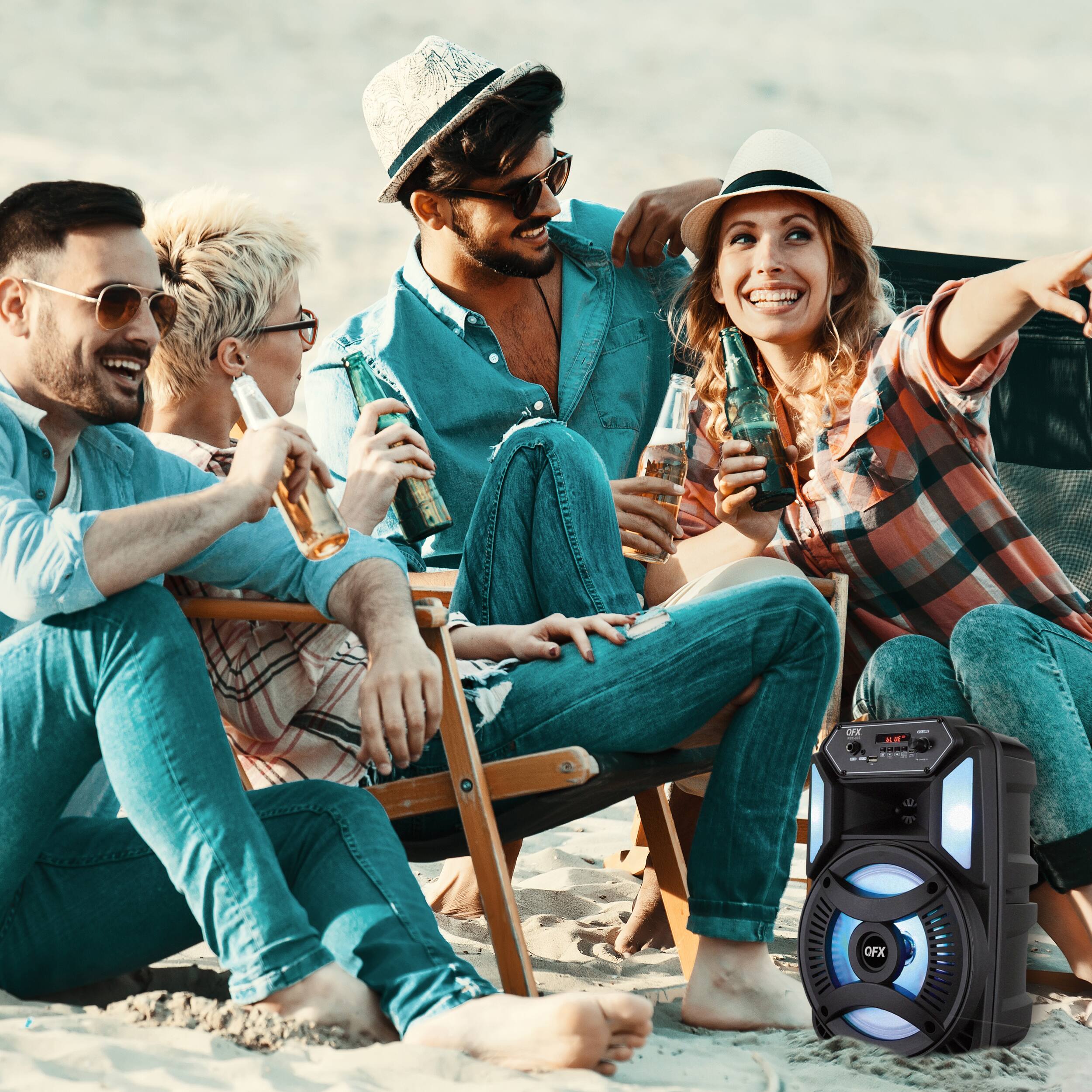 Alt View 11. QFX - Portable Bluetooth Rechargeable Speaker with LED Party Lights and Remote Control - Black.