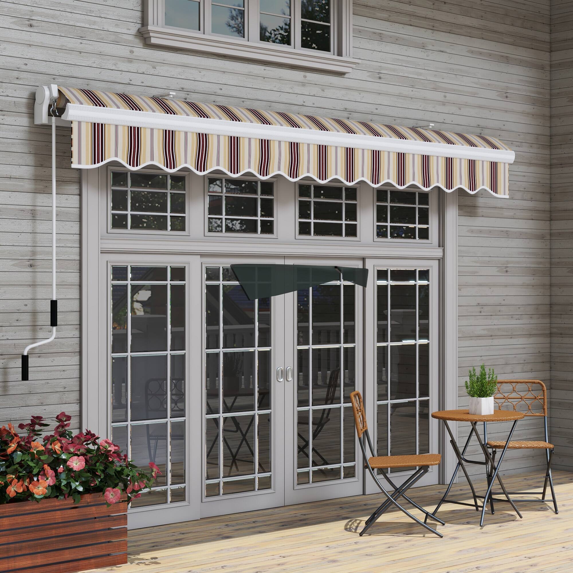 Alt View 8. Outsunny - 13' x 8' Retractable Awning, Patio Awnings, Sunshade Shelter w/ Manual Crank Handle, UV & Water-Resistant Fabric - Red Stripes.
