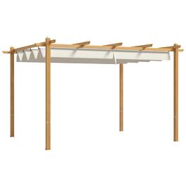 Outsunny - 10' x 14' Retractable Pergola Canopy, Wood Grain Aluminum Pergola, Outdoor Sun Shade Shelter for Grill - Cream White
