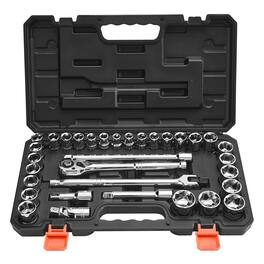 LOVMOR - Socket Set 33 Pieces 1 2 inch Drive Socket and Ratchet Set SAE and Metric Mechanic Repair Tool Kit with Storage Case