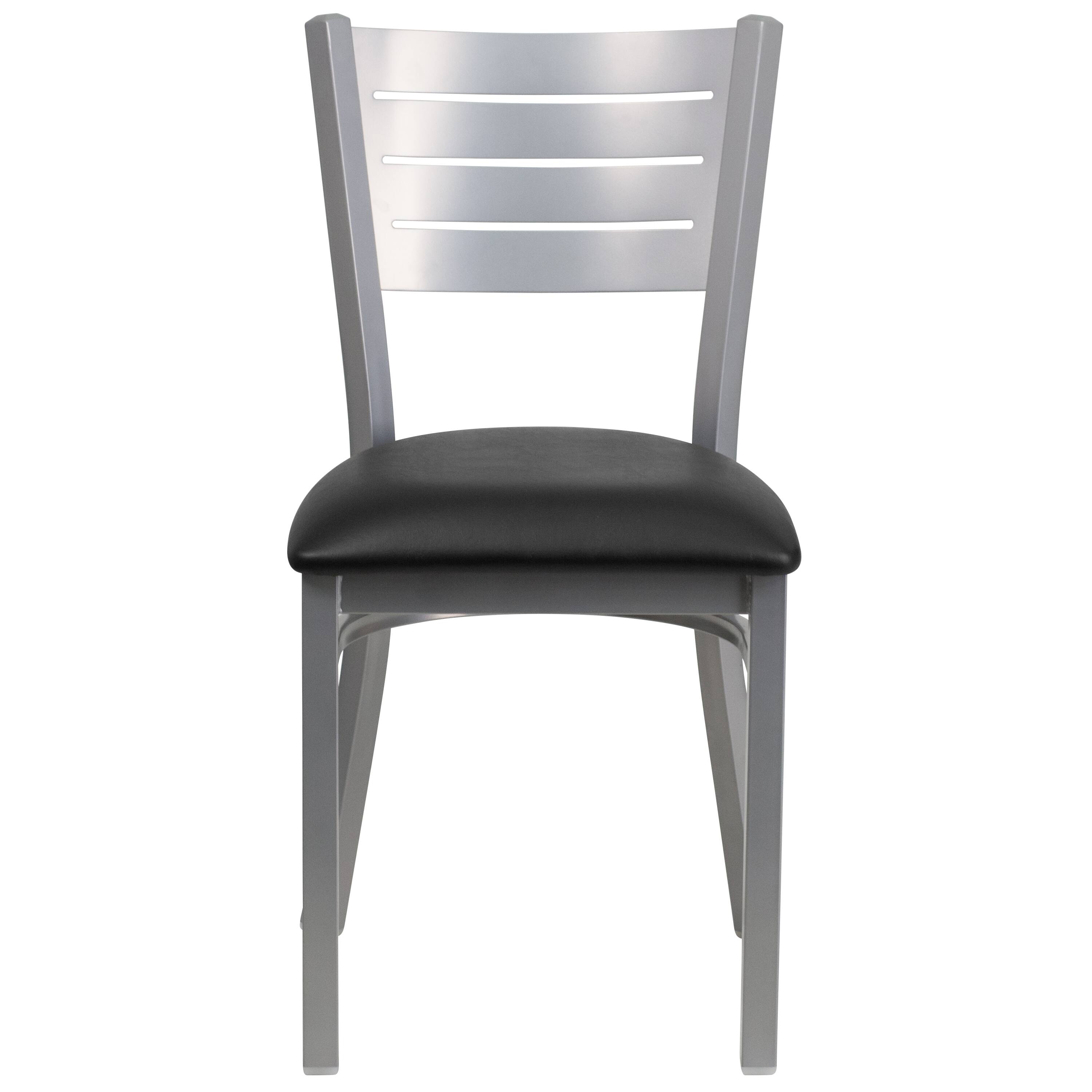 Alt View 7. Emma + Oliver - Silver Slat Back Metal Restaurant Dining Chair - Black Vinyl Seat/Silver Frame.