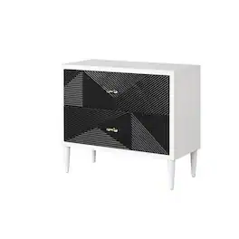 Manhattan Lane - Accent table with Geometric Pattern 2 Drawer Front - White and Black