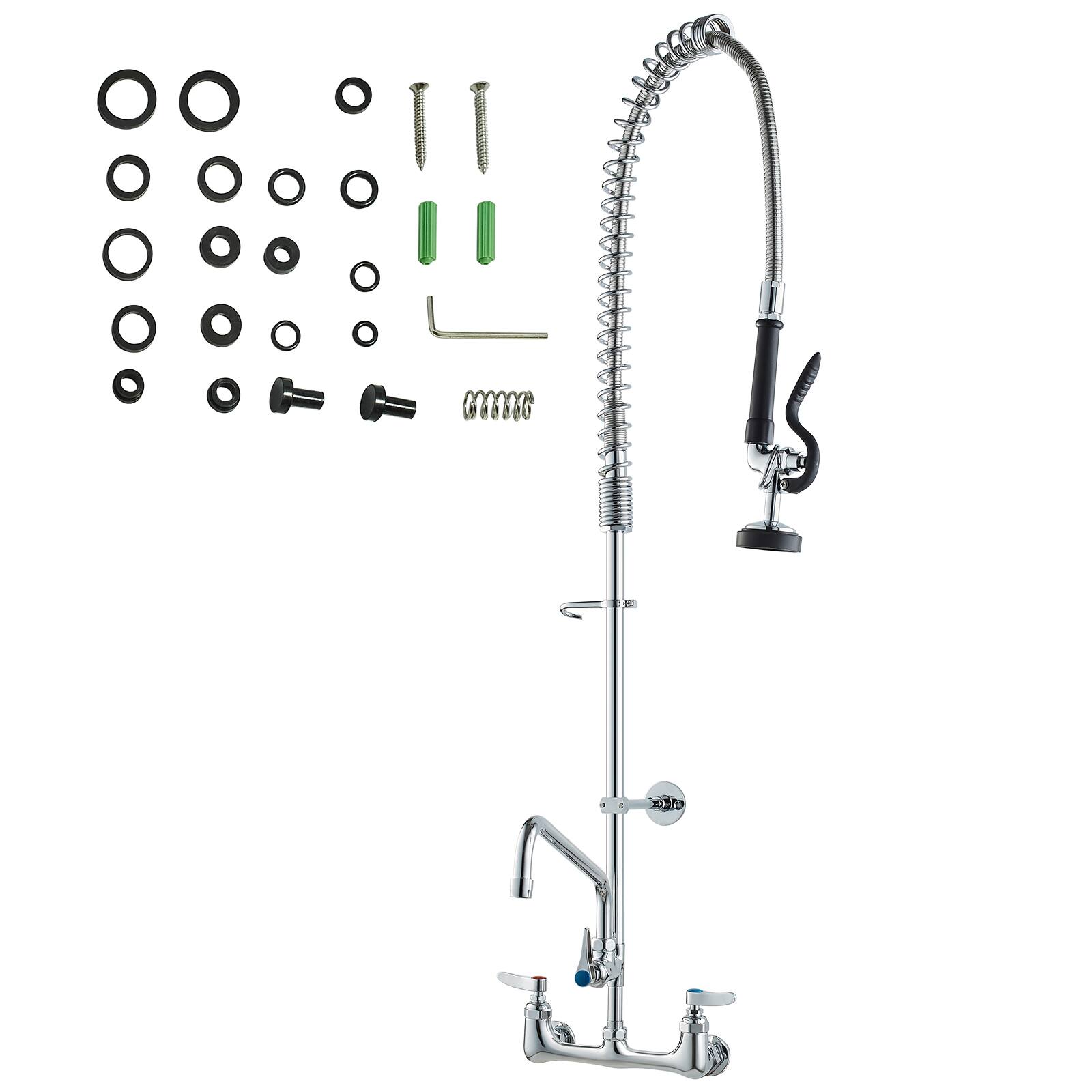 Alt View 5. VEVOR - Industrial Sink Faucet, 44" Tall, 8" Apart, 12" Rotating Spout, Wall Mounted, Brass Made with Extendable Sprayer - Silver.