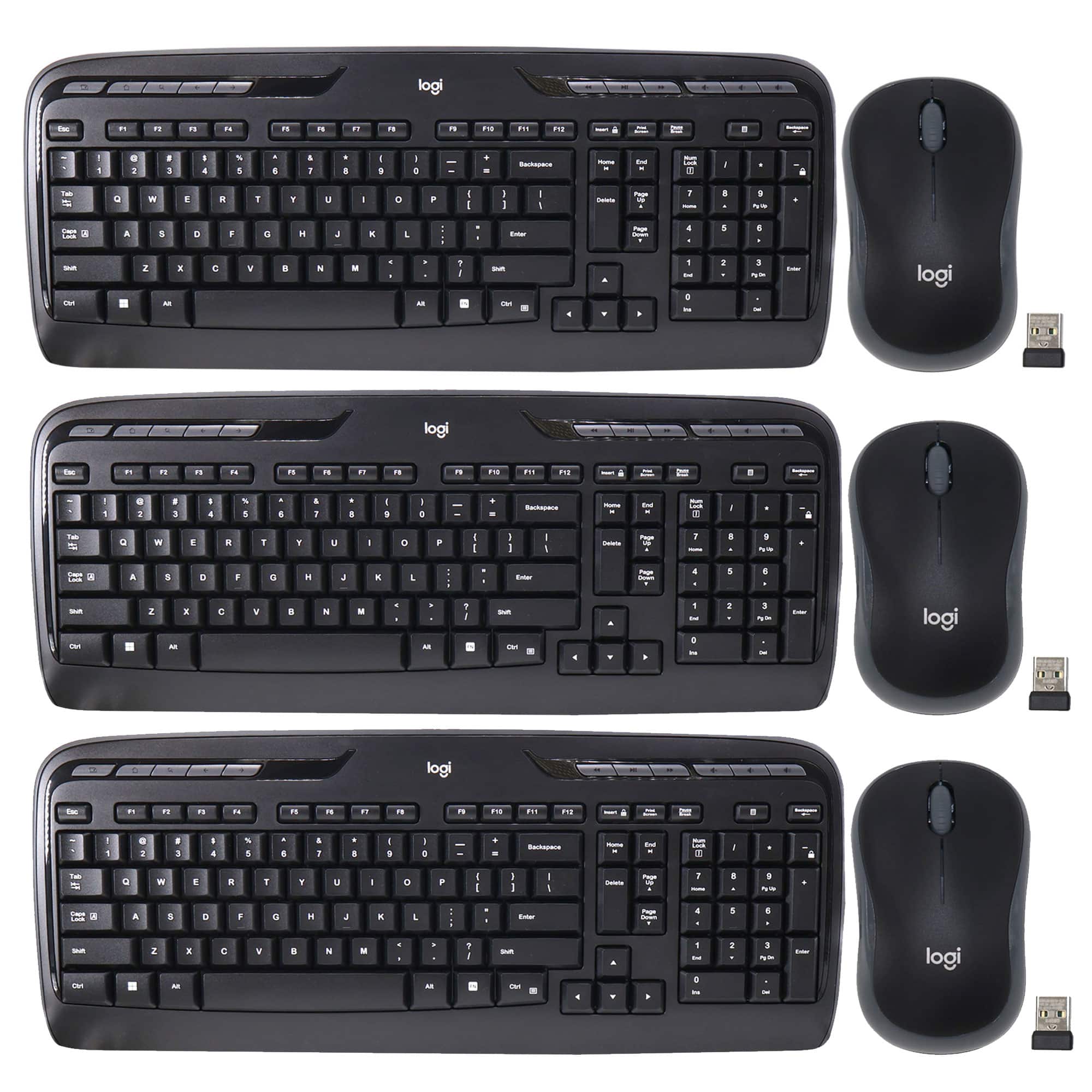 3x Logitech MK320 Full-size Wireless Membrane Keyboard and Mouse Bundle for PC - Black