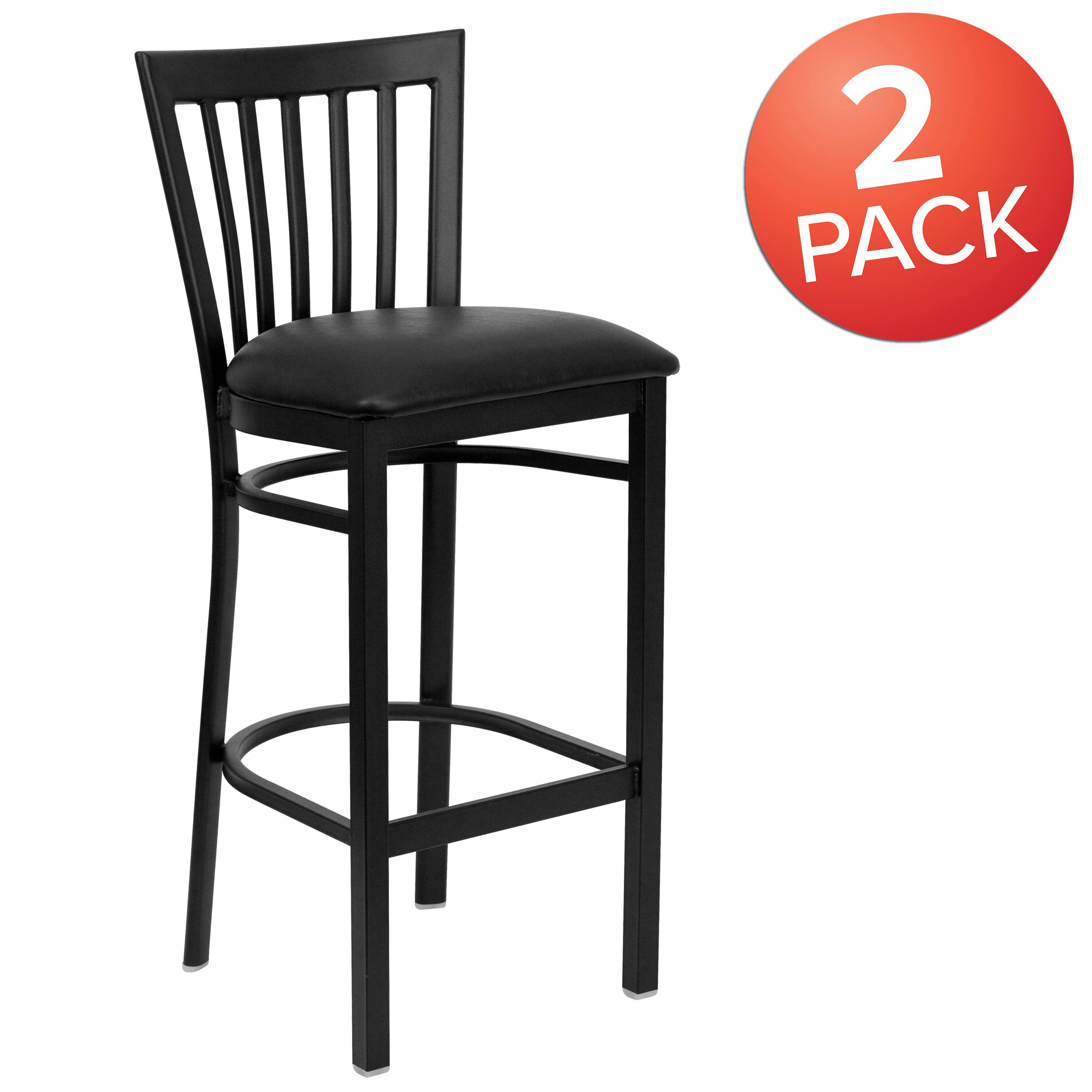 Alt View 1. Emma + Oliver - 2 Pack School House Back Metal Restaurant Barstool - Black Vinyl Seat/Black Metal Frame.