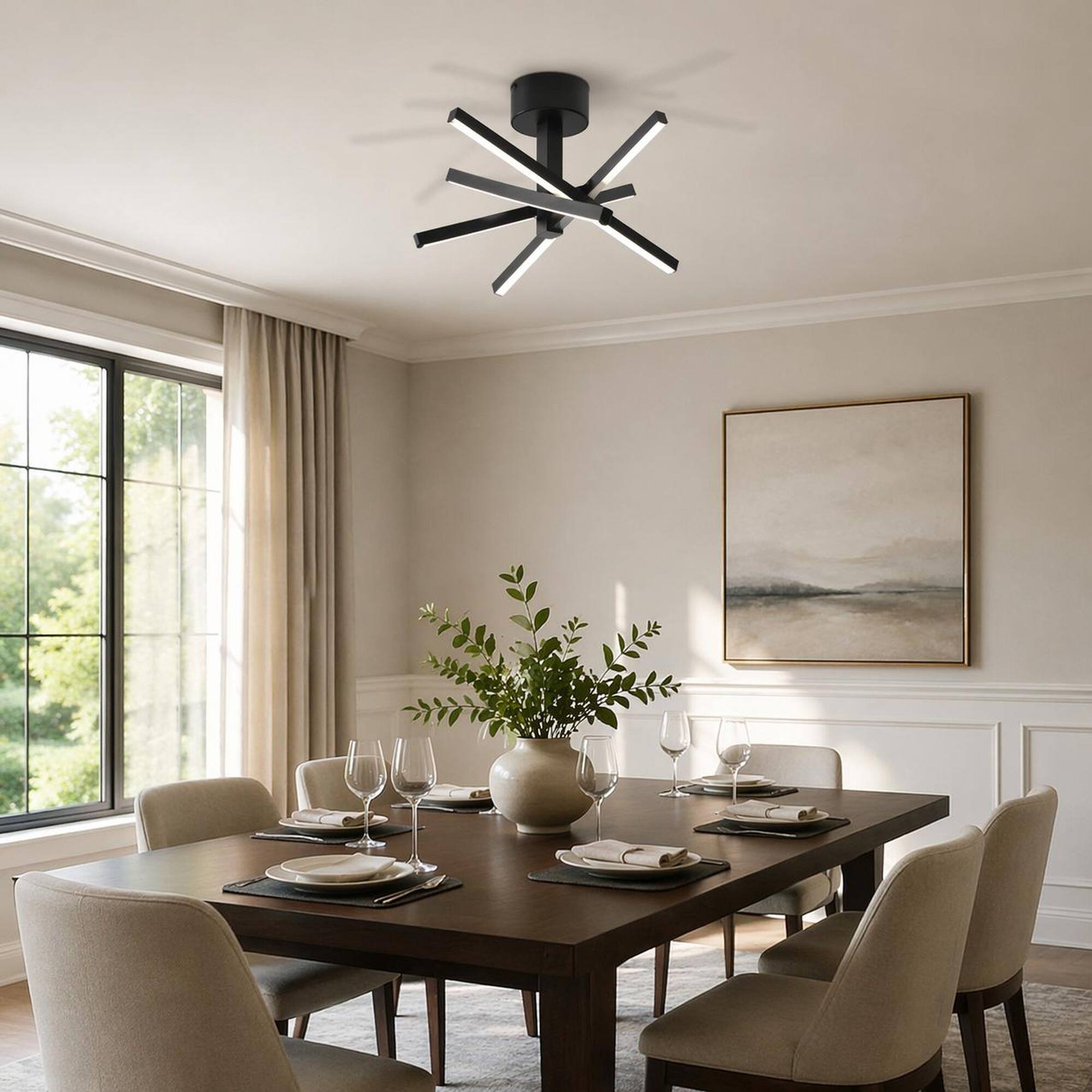 Left. RYHNUYNE - Modern Sputnik‑Style LED Ceiling Light Fixture,Black Ceiling Lighting for Living Room Entryway - Black.