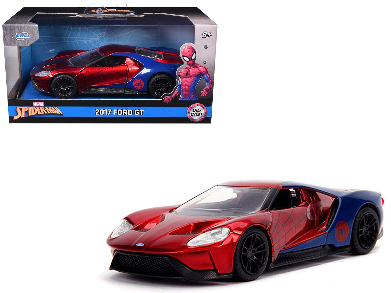 2017 Ford GT "Spider-Man" Theme "Marvel" Series 1/32 Diecast Model Car by Jada - Red, Blue