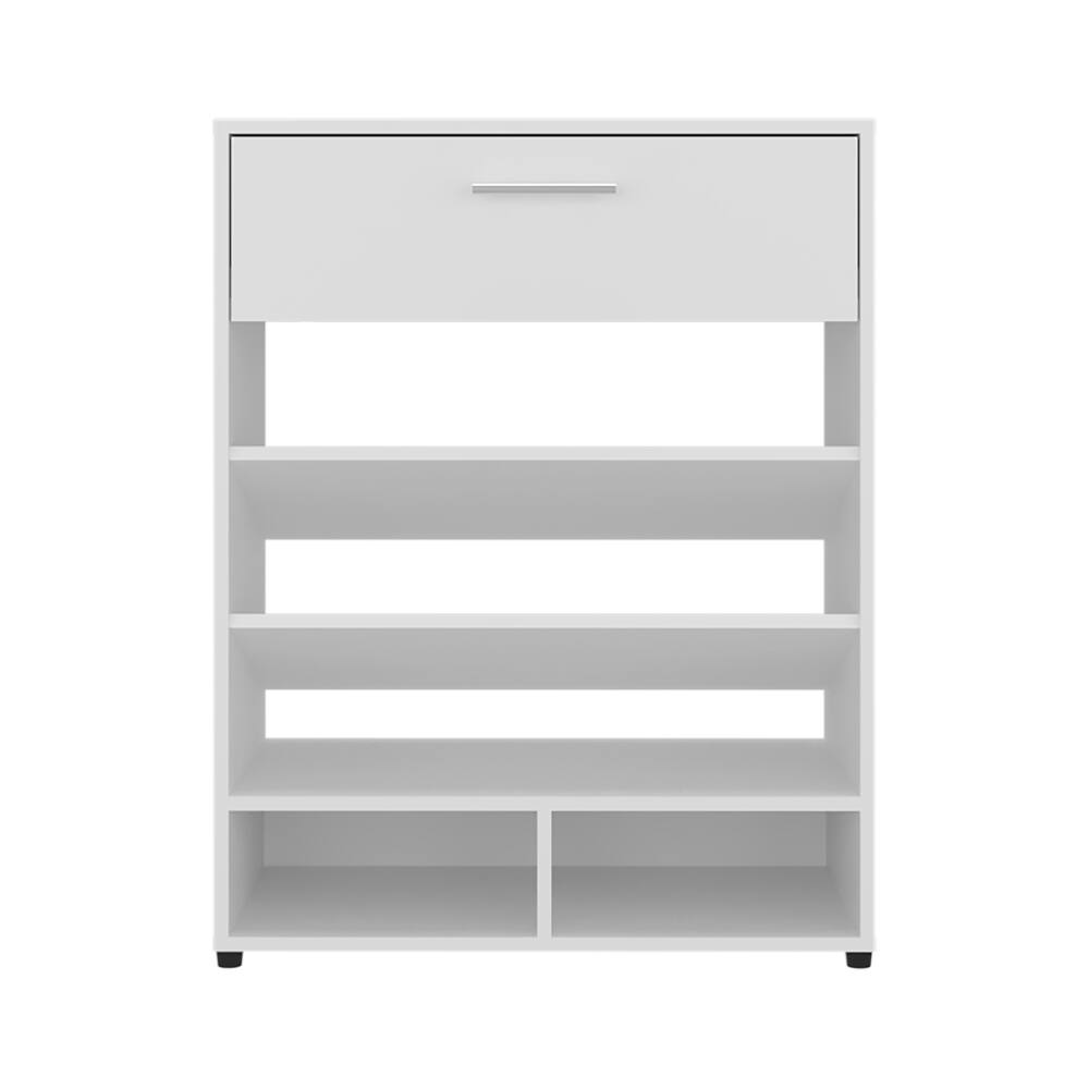Alt View 4. Loheer - Loheer White 3-Tier Shoe Rack with Top Drawer MDF Wood - White.