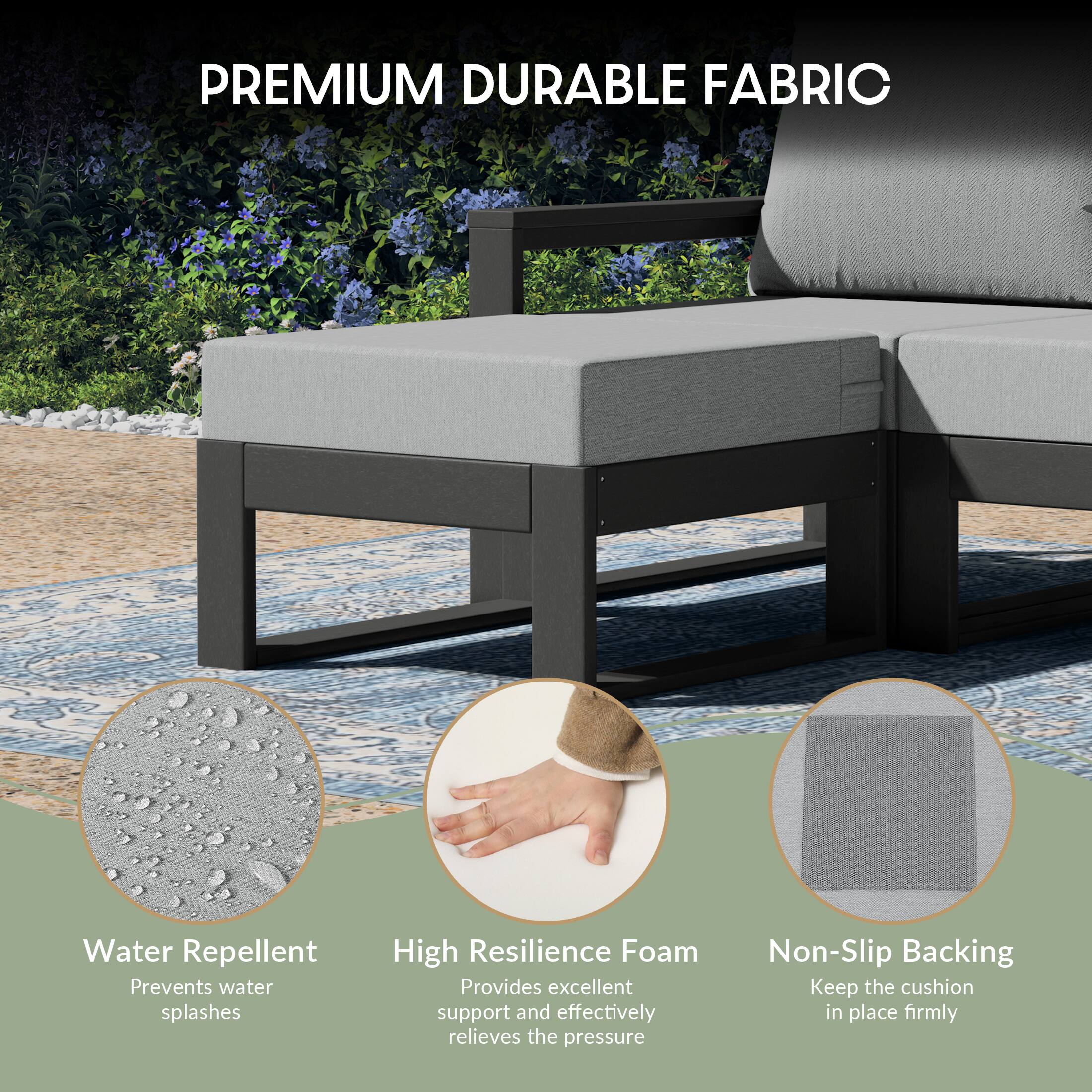 PREMIUM DURABLE FABRIC

Water Repellent
Prevents water splashes

High Resilience Foam
Provides excellent support and effectively relieves the pressure

Non-Slip Backing
Keep the cushion in place firmly