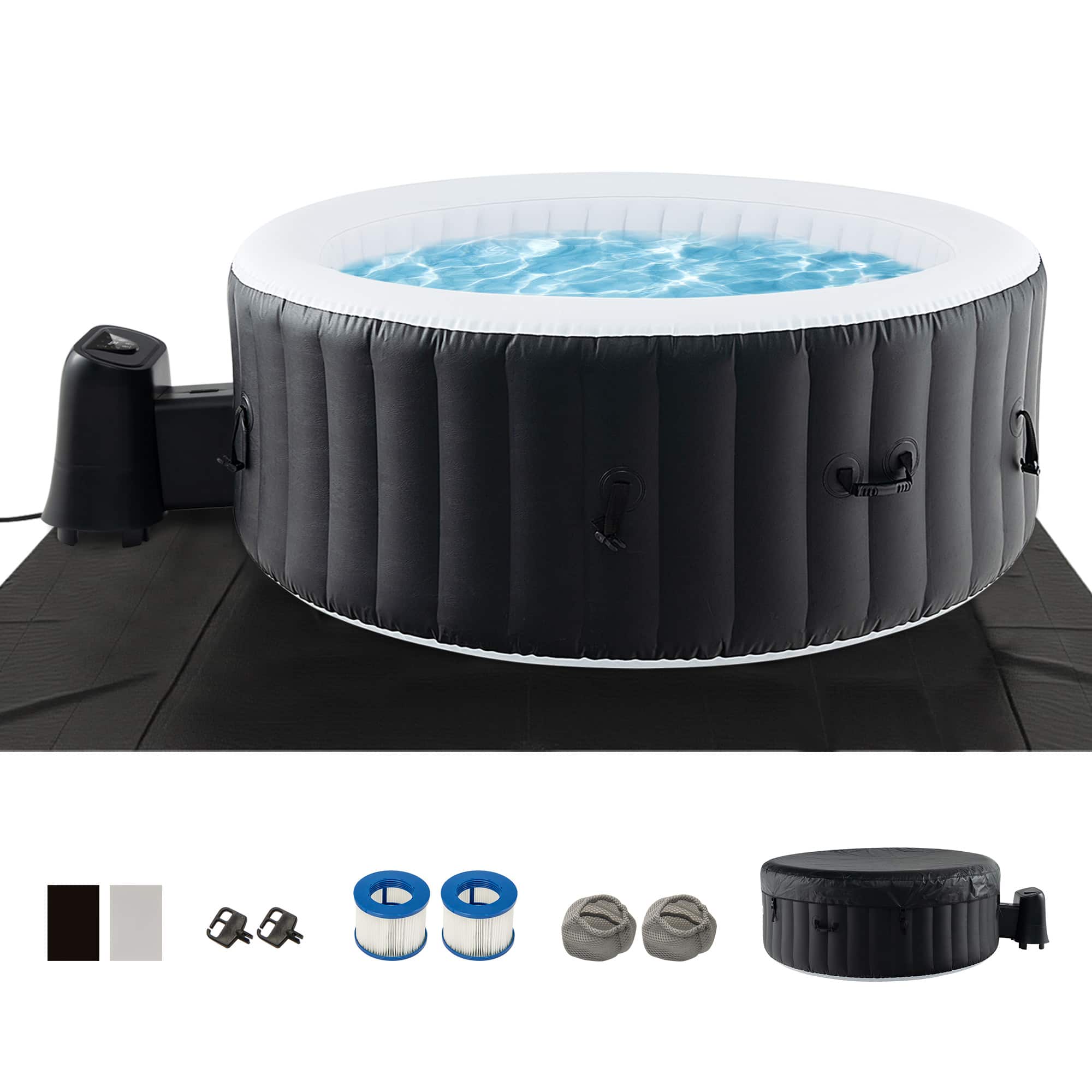 Front. Costway - Costway 80" Round SPA Pool Inflatable Hot Tub with 130 Air Jets Electric Heater Pump - Black + White.
