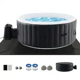 Costway - 80" Round SPA Pool Inflatable Hot Tub with 130 Air Jets Electric Heater Pump - Black + White