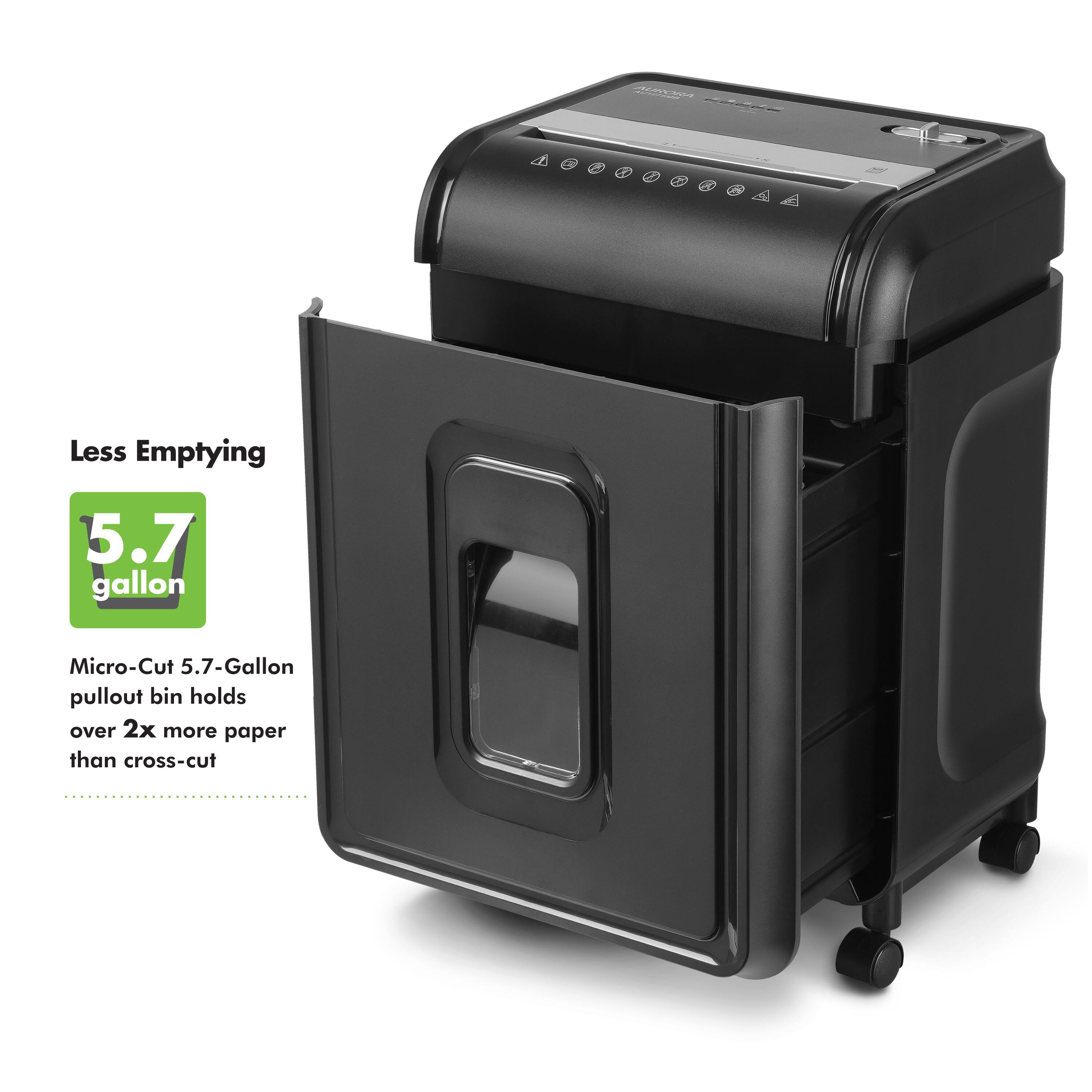 Less Emptying

5.7 gallon

Micro-Cut 5.7-Gallon pullout bin holds over 2x more paper than cross-cut
