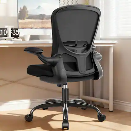 Front. KERDOM - Ergonomic Desk Chair, Swivel Computer Chair with Flip-up Arms, Adjustable Lumbar Support & Height, Breathable Mesh, Tilt - Black.