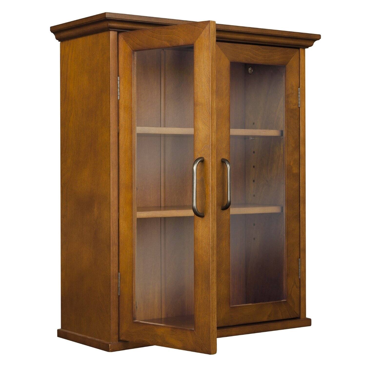 Left. Hivvago - Oak Finish Bathroom Wall Cabinet with Glass  2-Doors & Shelves - Oak.