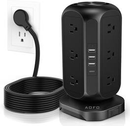 FINEAK - Space-Saving Power Tower-12 AC Outlets, 4 USB-C, Surge Protector - Black