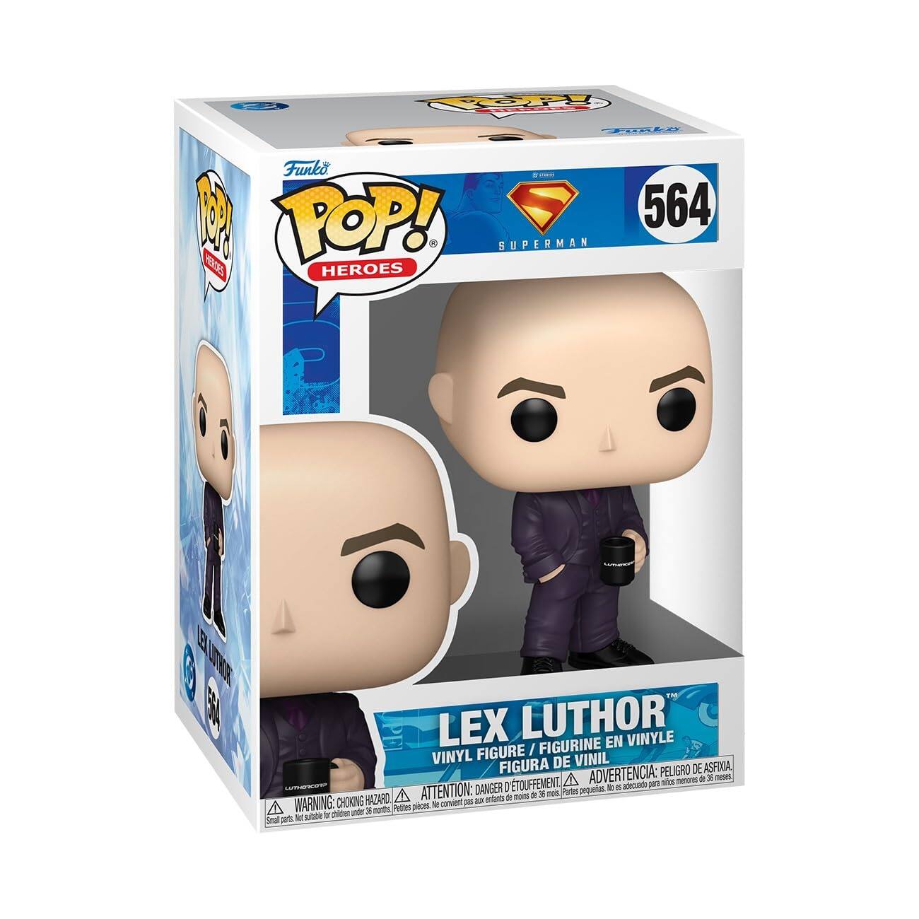 Funko  
POP!  
HEROES  

564  
SUPERMAN  

LEX LUTHOR  
VINYL FIGURE / FIGURINE EN VINYLE / FIGURA DE VINIL  

WARNING: CHOKING HAZARD - Small parts. Not for children under 3 years.  
ATTENTION: PELIGRO DE ASFIXIA - Pequeñas piezas. No es adecuado para menores de 3 años.  
ADVERTENCIA: DANGER - Petites pièces. Ne convient pas aux enfants de moins de 3 ans.