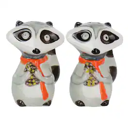 Gibson - Home Woodland Raccoon 2 Piece Hard Dolomite Salt and Pepper Set - Gray