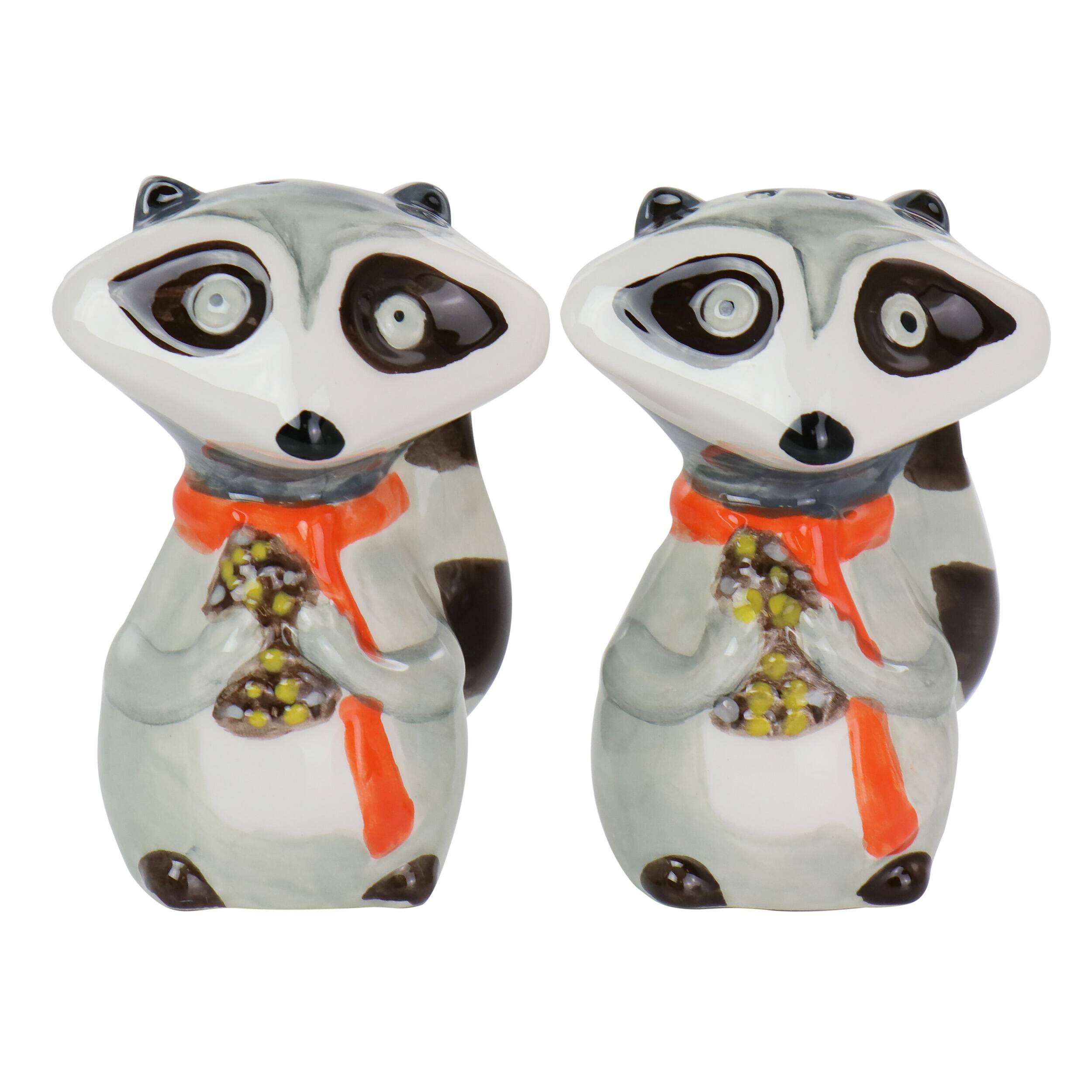 Front. Gibson - Gibson Home Woodland Raccoon 2 Piece Hard Dolomite Salt and Pepper Set - Grey.